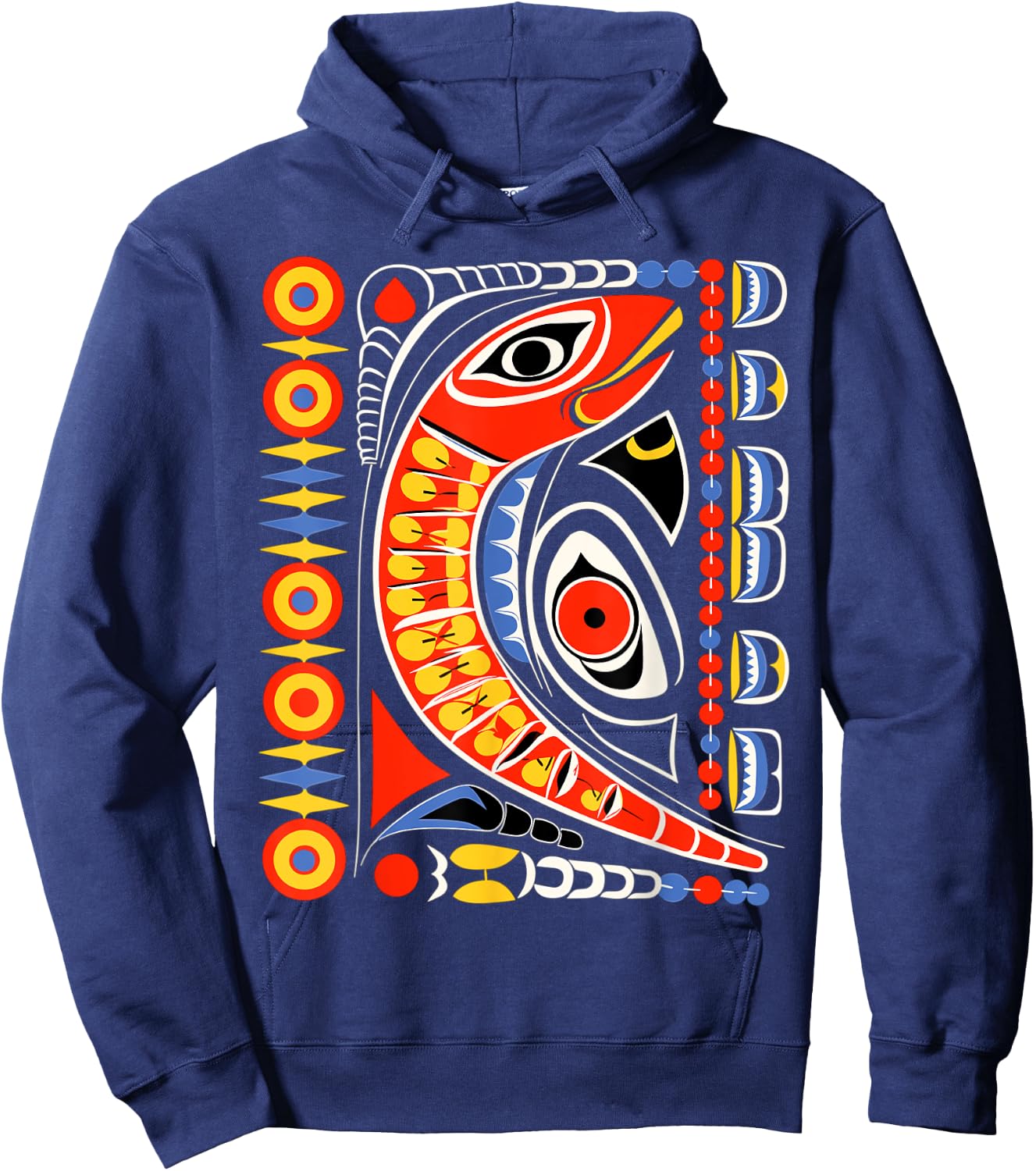 Salmon in Native American Salish Coast Style Hoodie - Hoodie | Navy