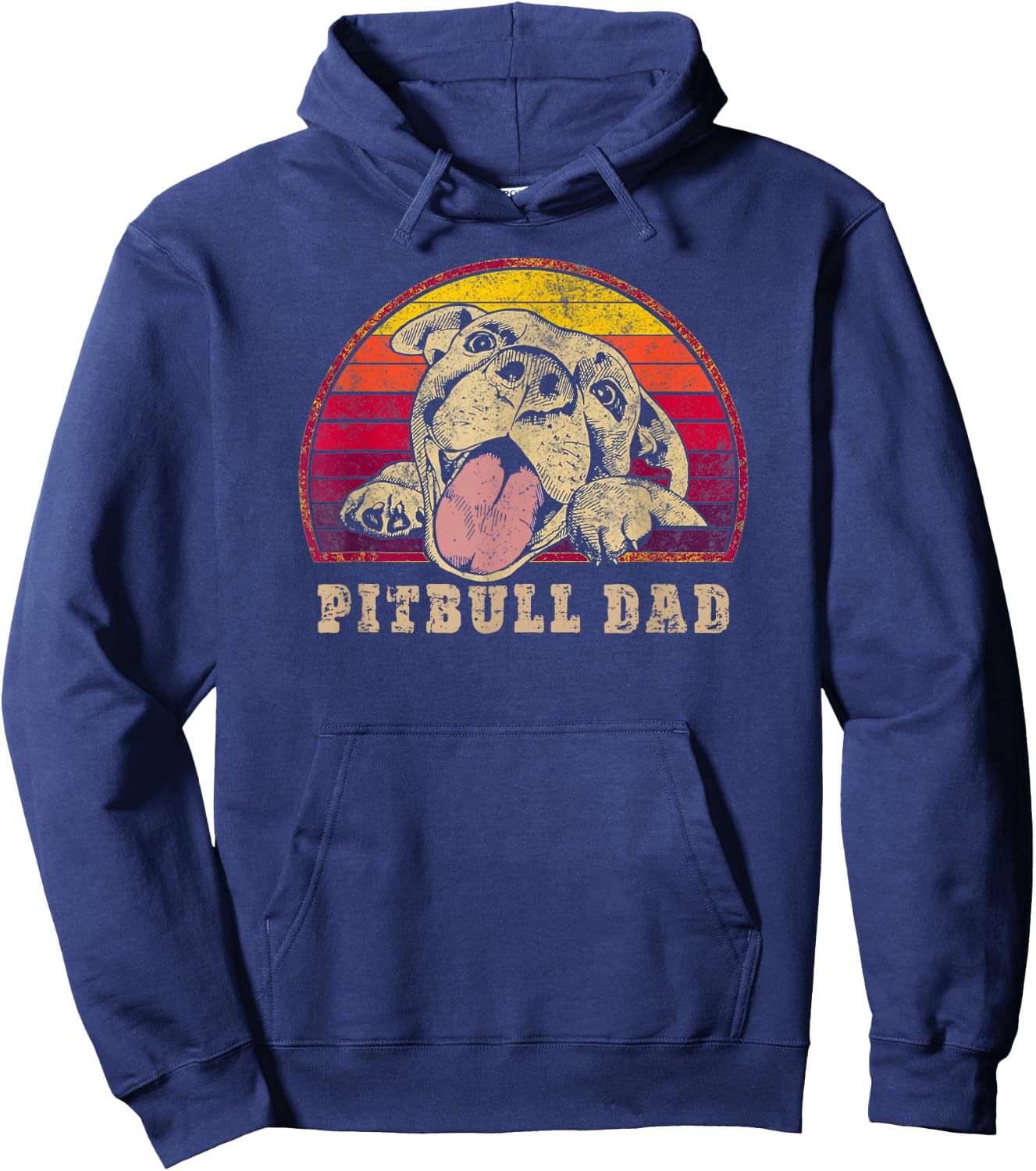 Pitbull Dad - Vintage Smiling Pitbull on Sunset Hoodie - Hoodie | Navy