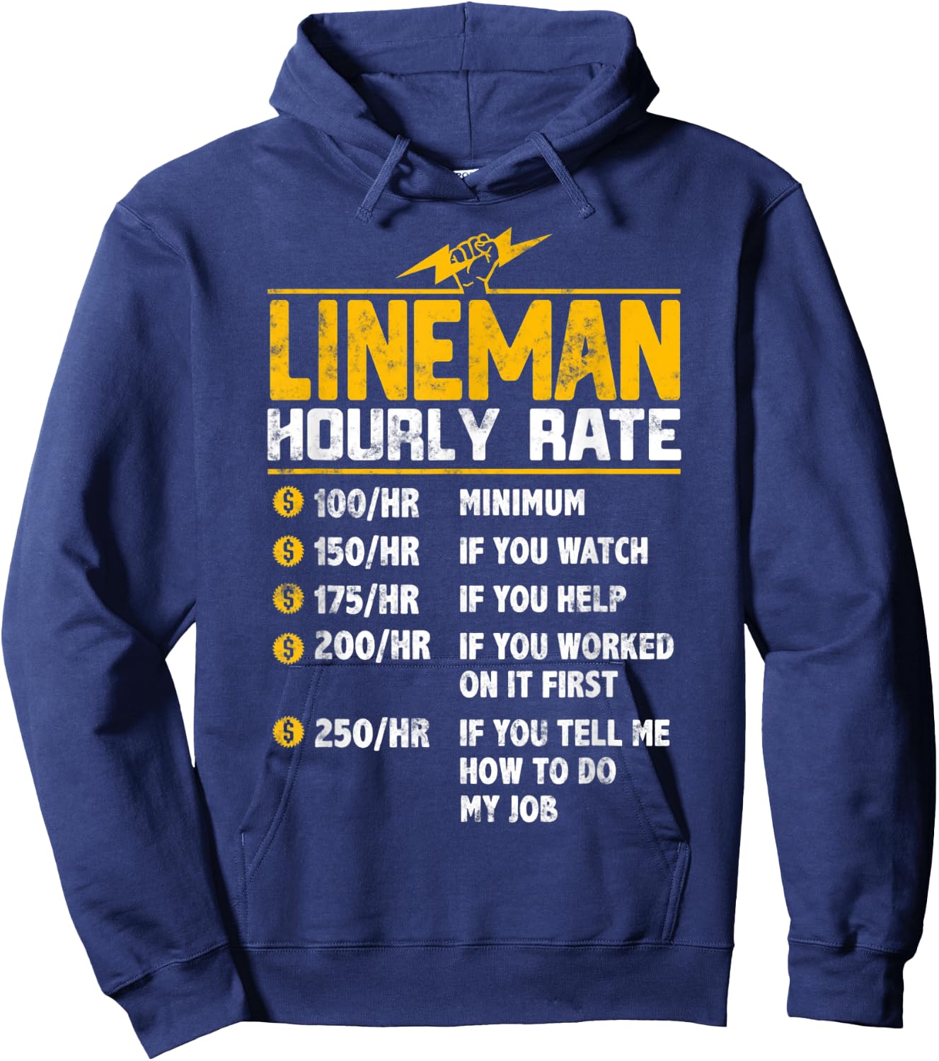 Funny Lineman Hourly Rate Hoodie - Hoodie | Navy