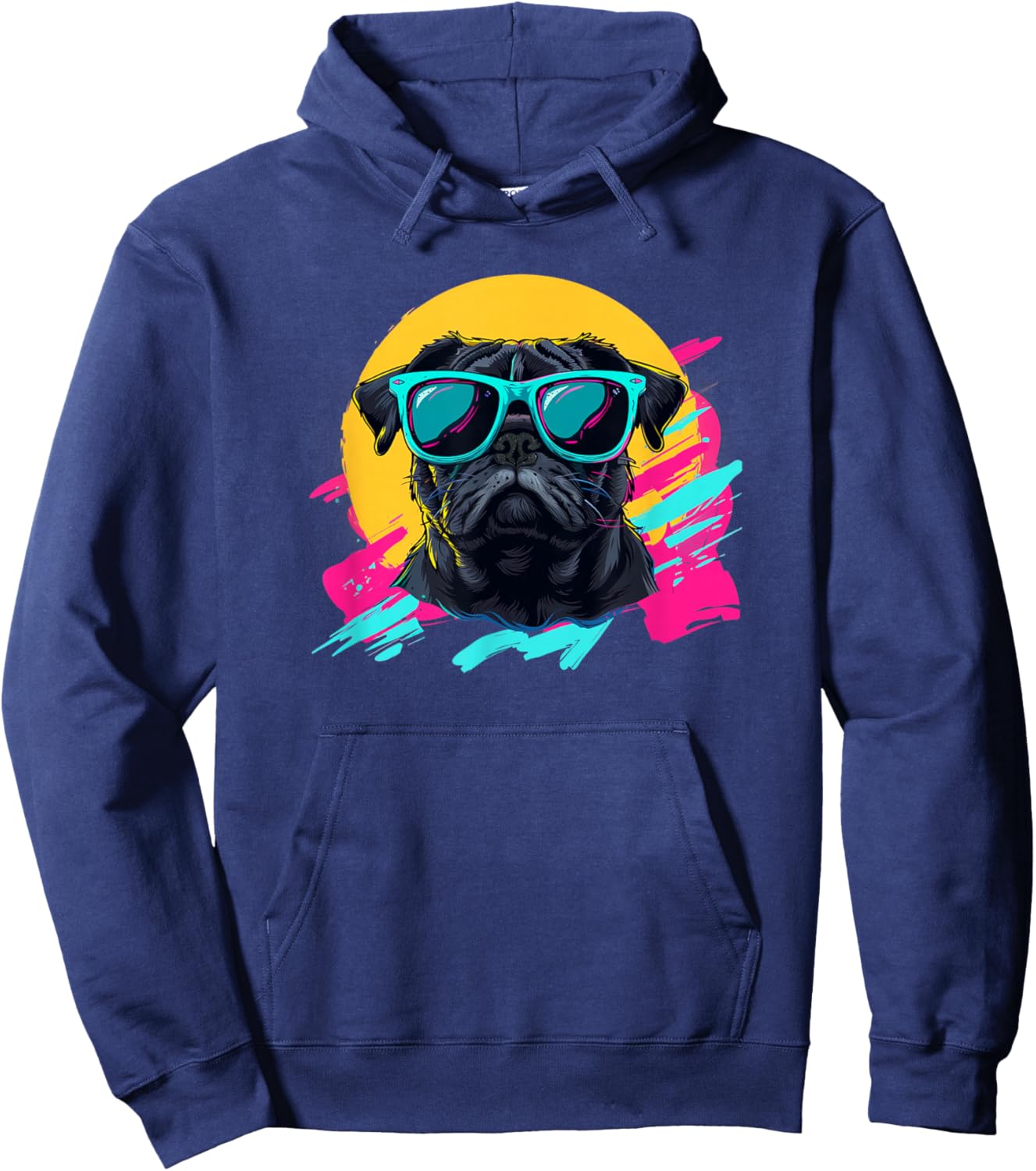 Funny & Retro Vintage 80s Black Pug Lover Hoodie - Hoodie | Navy