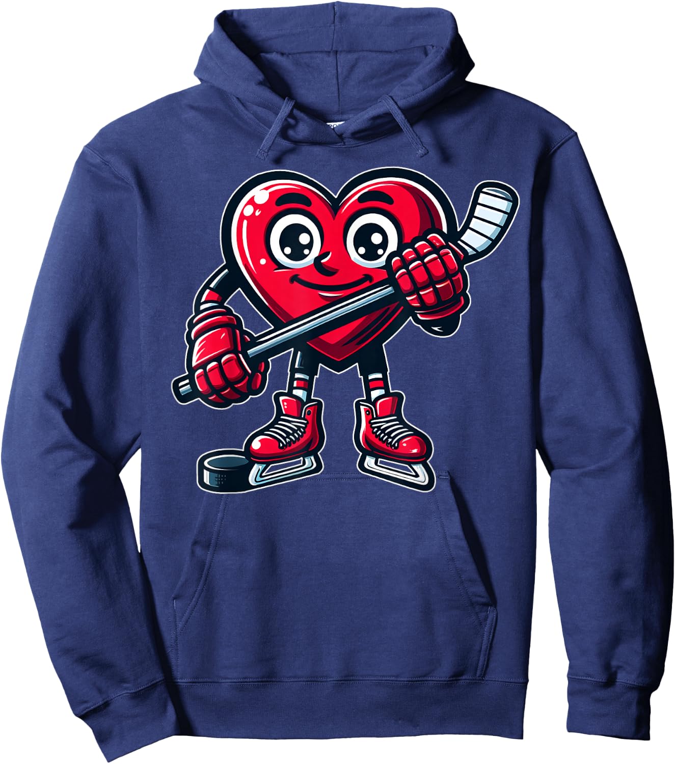 Valentine's Day Heart Ice Hockey Player Sports Hoodie - Hoodie | Navy
