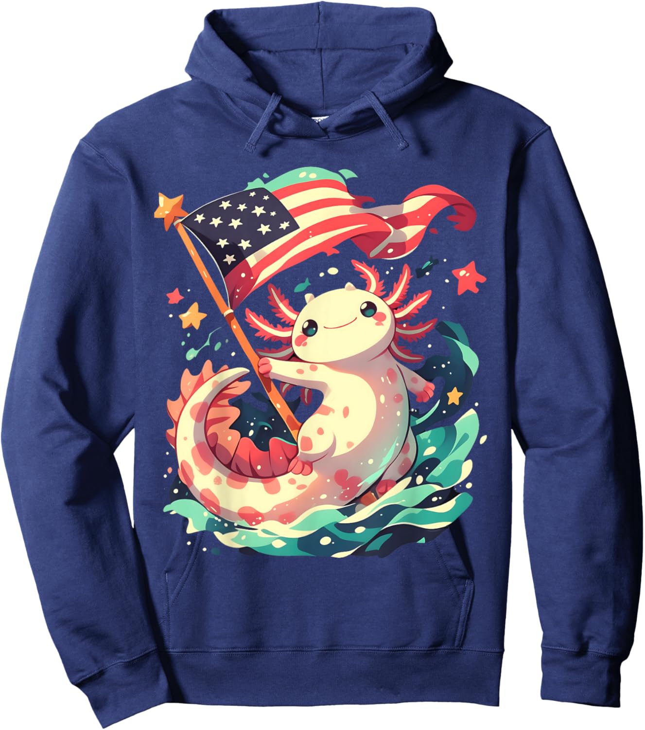 Axolotl American Flag Hoodie - Hoodie | Navy