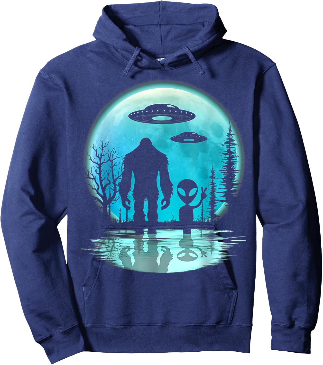 Alien And Bigfoot Moon Hoodie - Hoodie | Navy