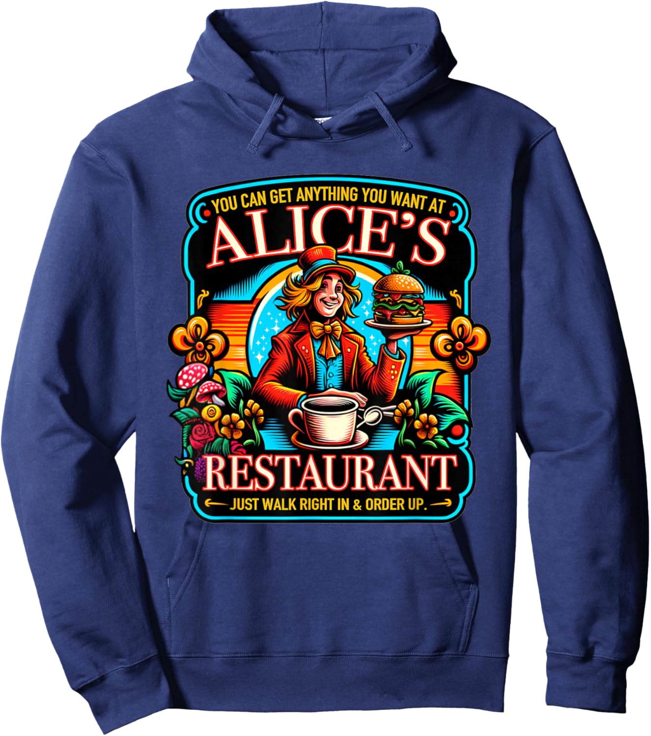 Alice's Restaurant Colorful Graphic Hoodie - Hoodie | Navy