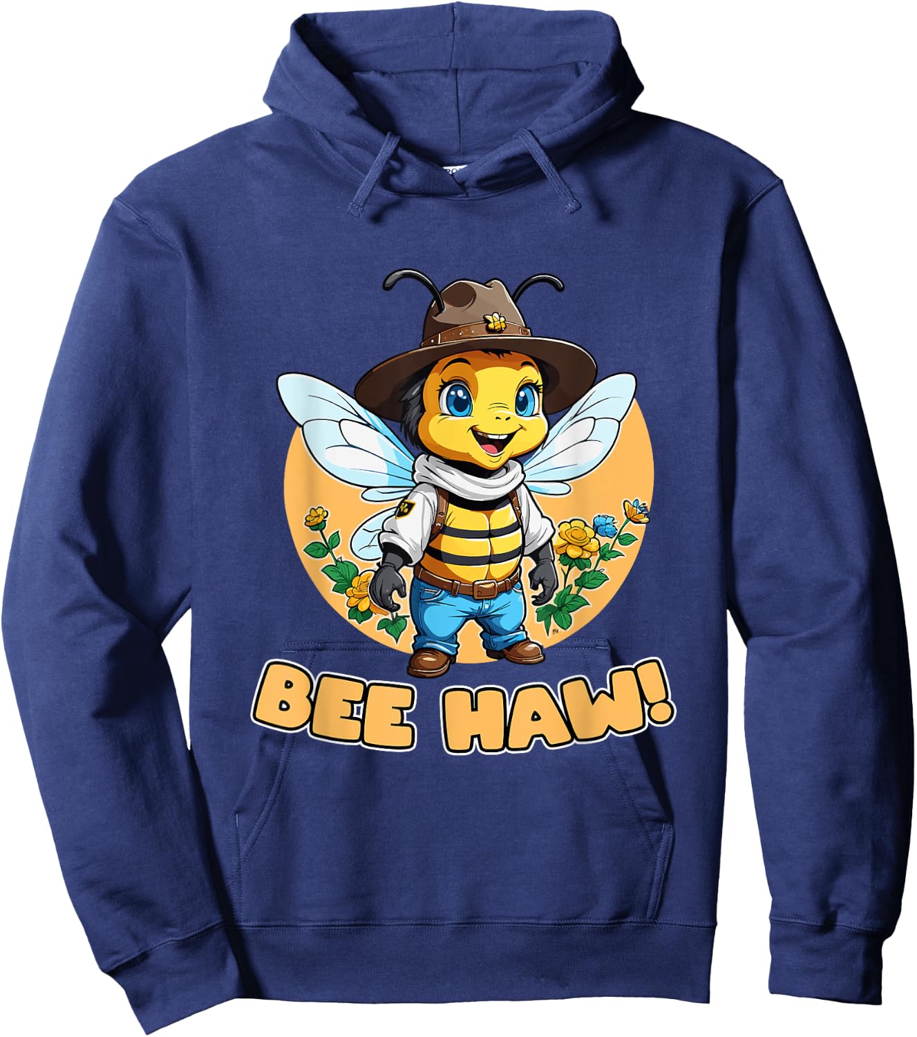 Funny Bee Haw Bumblebee Cowboy Hat Hoodie - Hoodie | Navy