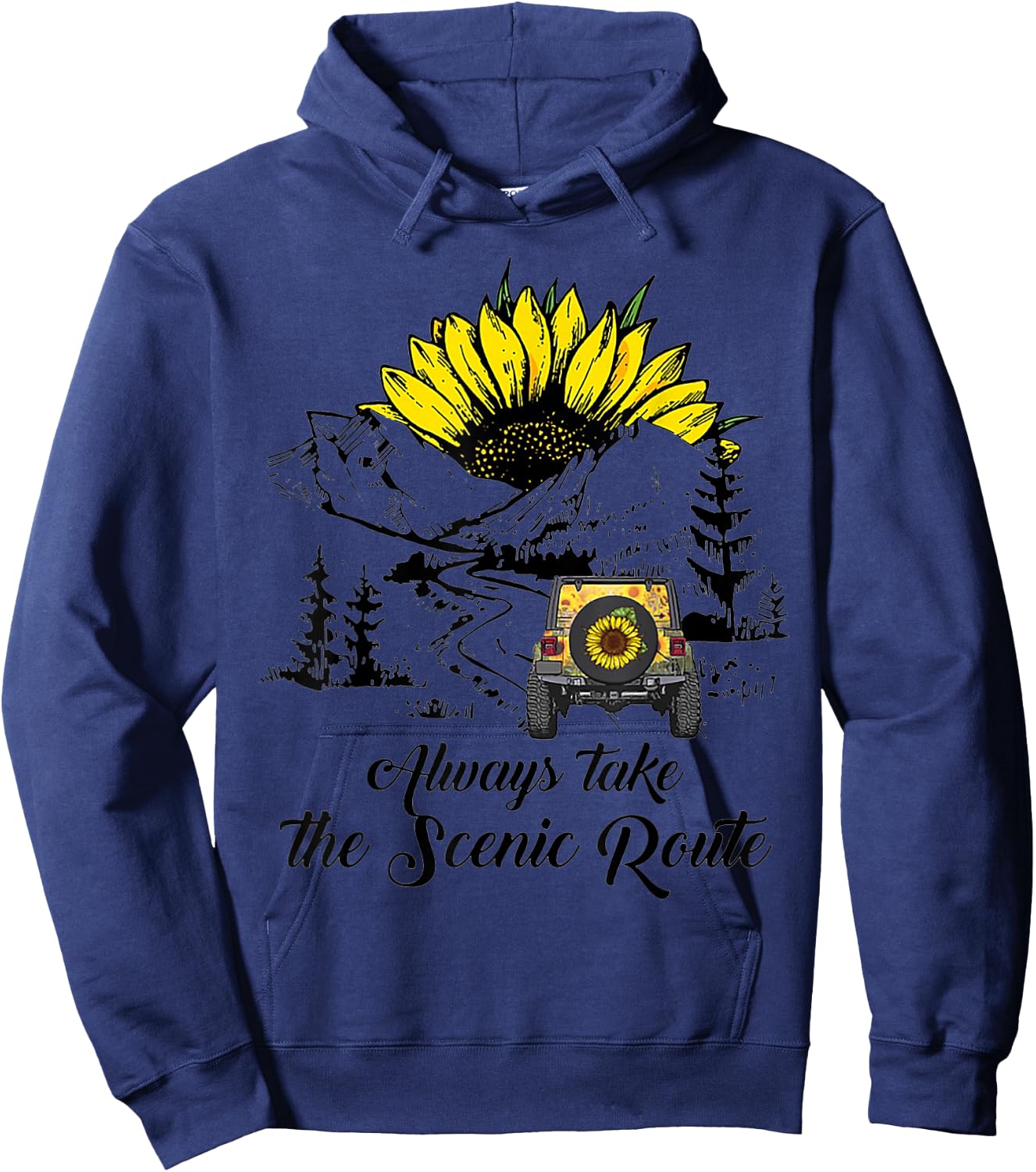 Always Take The Scenic Route Sunflower Hoodie - Hoodie | Navy
