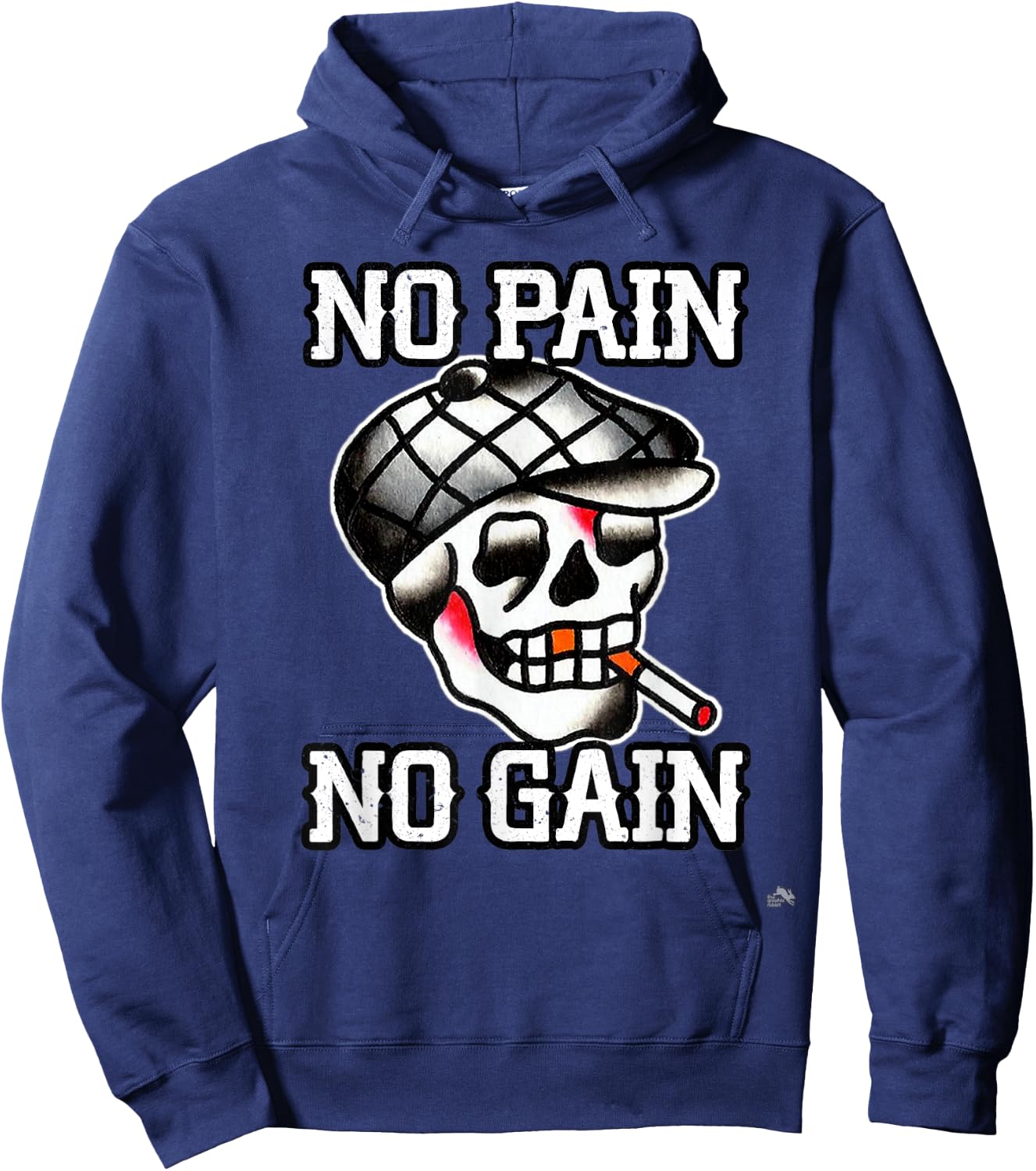No Pain No Gain Smoking Tattoo Skull Hoodie - Hoodie | Navy