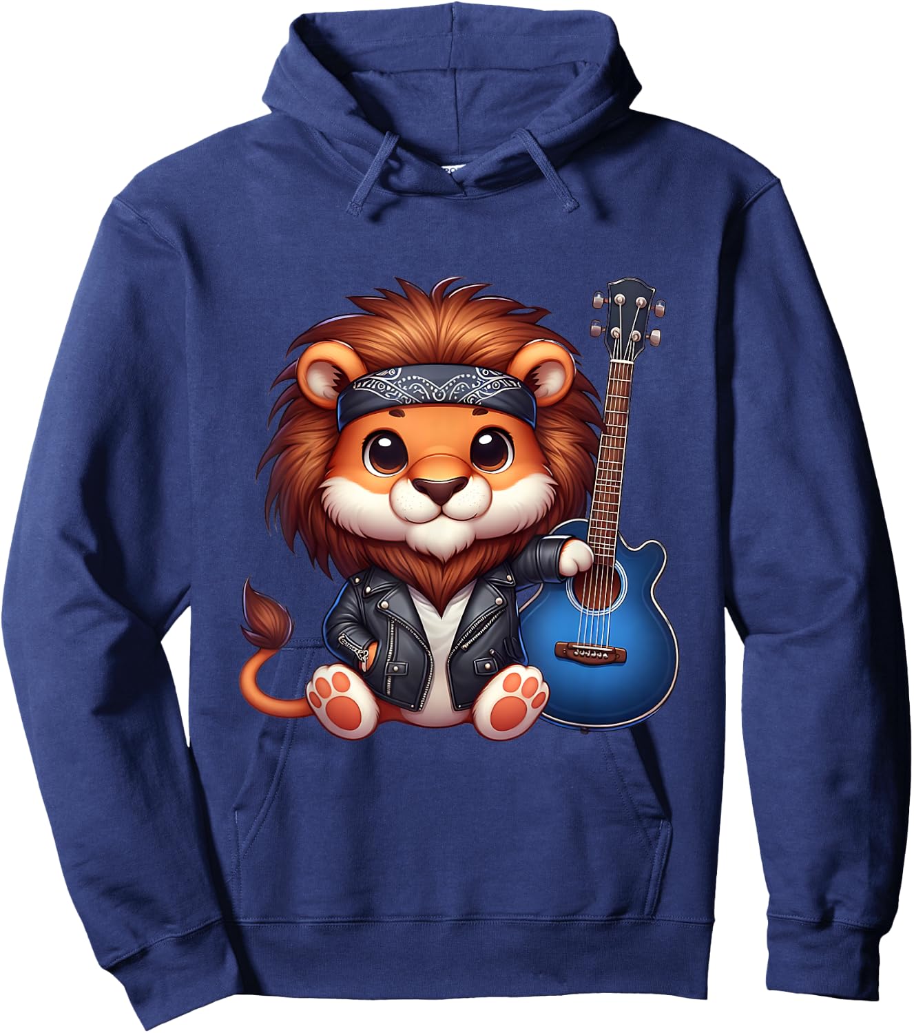 Lion playing Guitar Hoodie - Hoodie | Navy
