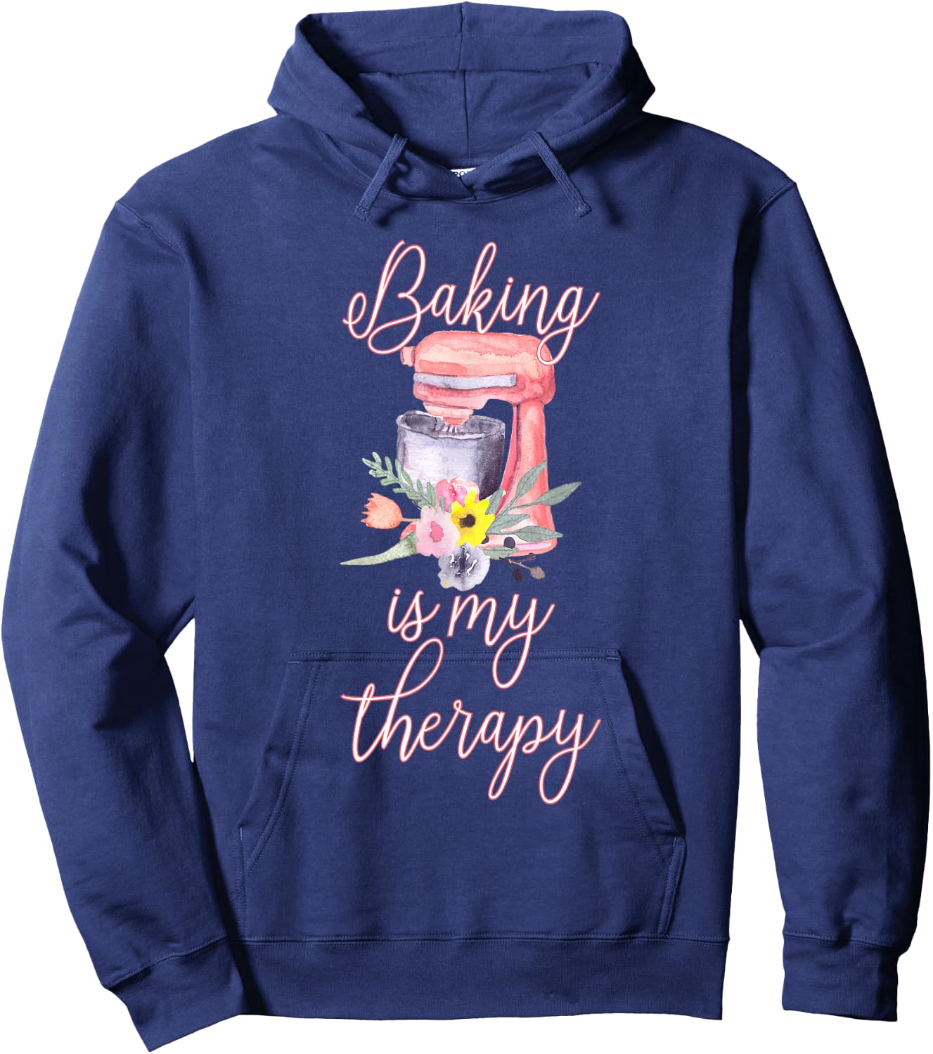 Pretty Floral Baking Is My Therapy Gift Hoodie - Hoodie | Navy