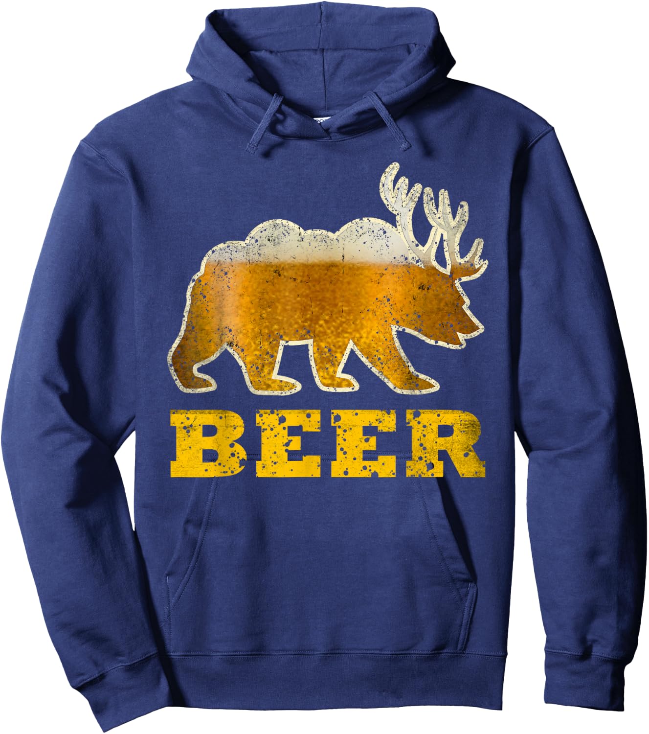Vintage Bear Deer Funny Retro Drinking Beer Hoodie - Hoodie | Navy