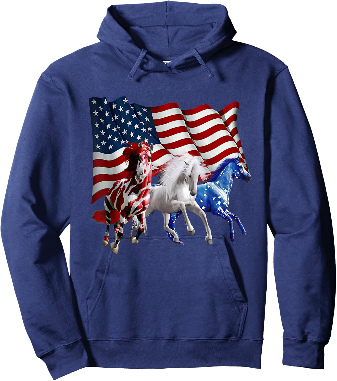 Patriotic US Flag 4th Of July Horse Lovers Men Hoodie - Hoodie | Navy