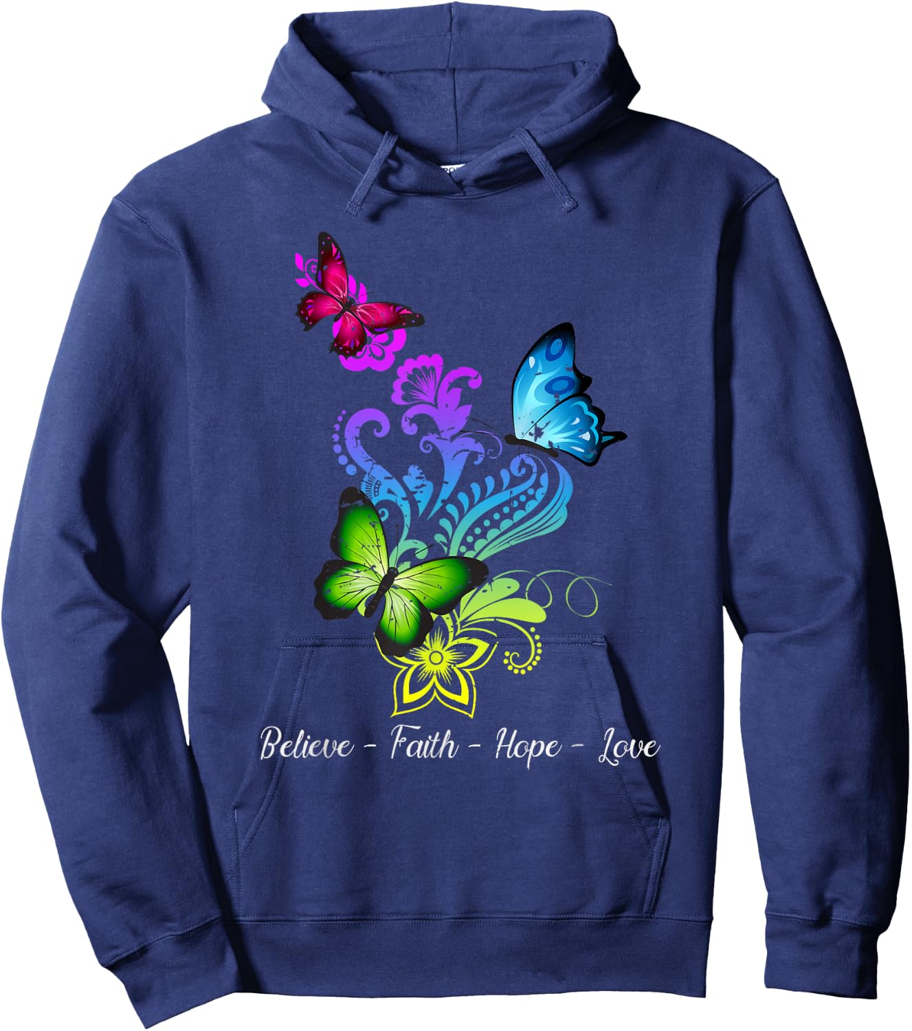 Believe Faith Hope Love Butterfly Gift Hoodie - Hoodie | Navy