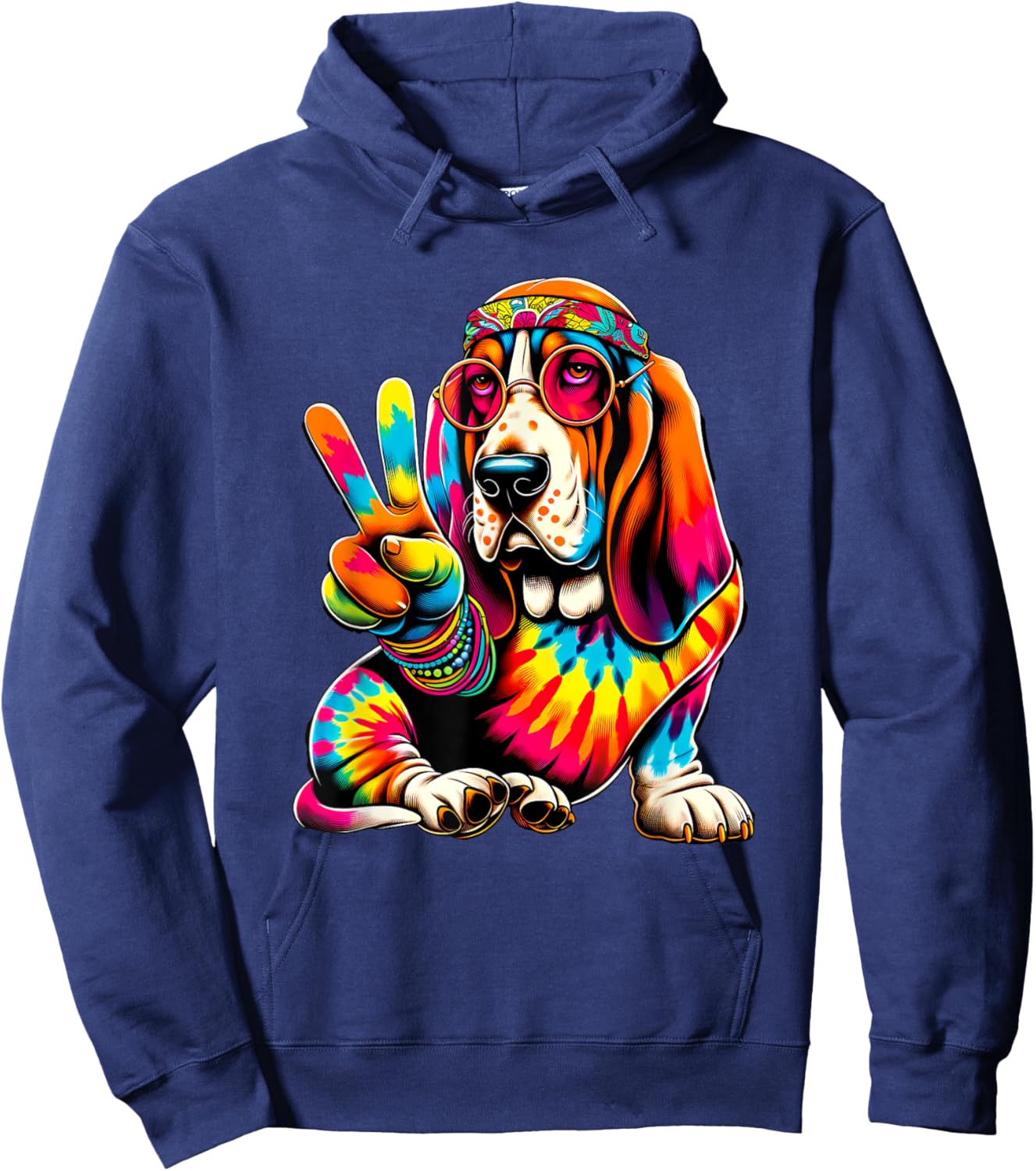 Peace Sign Tie Dye Basset Hound dog Hoodie - Hoodie | Navy
