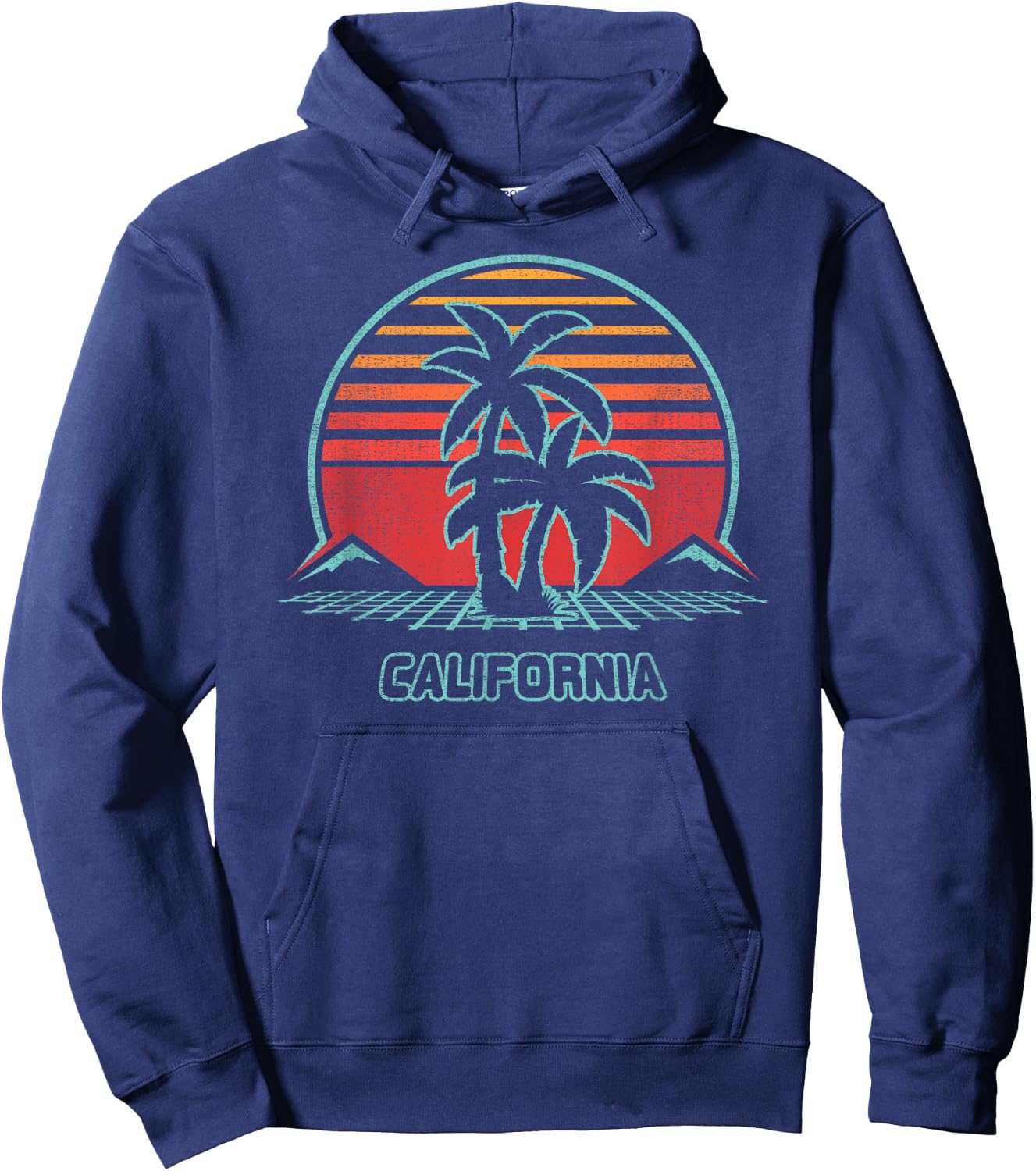 California Retro Palm Tree Beach 80s Style Hoodie - Hoodie | Navy