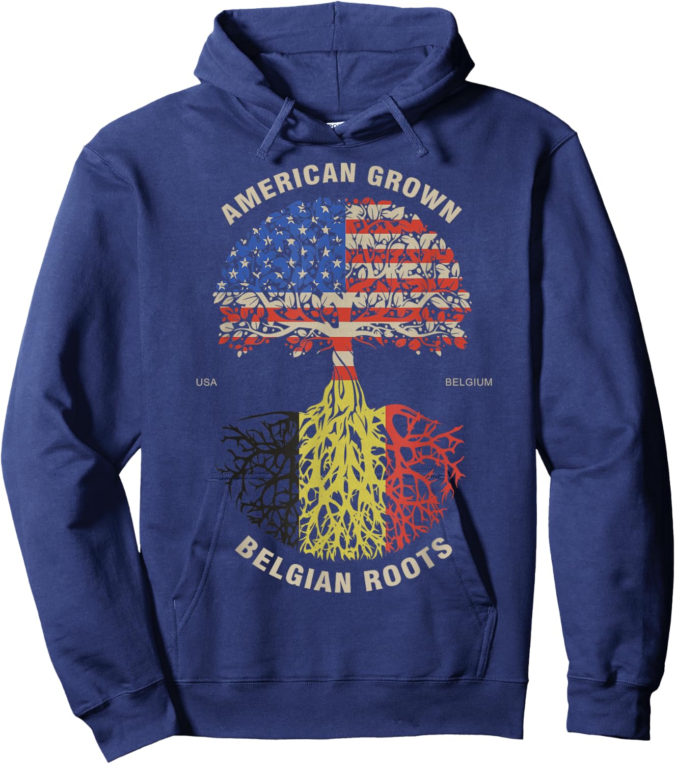American Grown Belgian Roots Belgium Flag Hoodie - Hoodie | Navy
