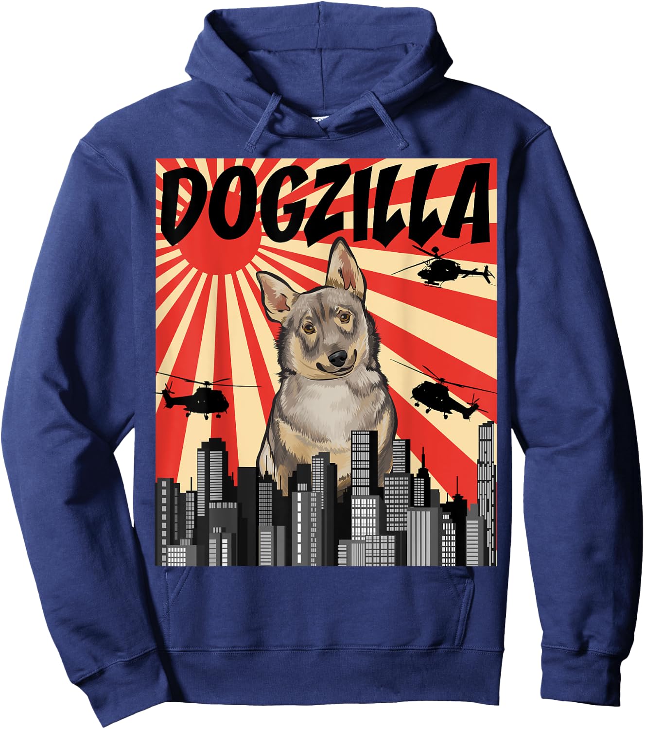 Funny Retro Japanese Dogzilla Swedish Vallhund Hoodie - Hoodie | Navy