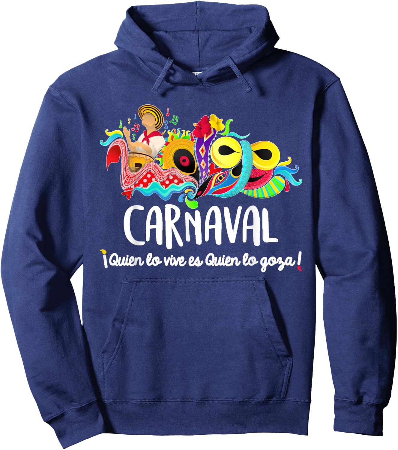 Mardi Gras Carnaval Funny Gift -Adults , Black, Small, Short Sleeve, Classic Fit, Cotton 60% Polyester 40%, Carnaval de Barranquilla, Monkey, Party, Carnival Hoodie - Hoodie | Navy
