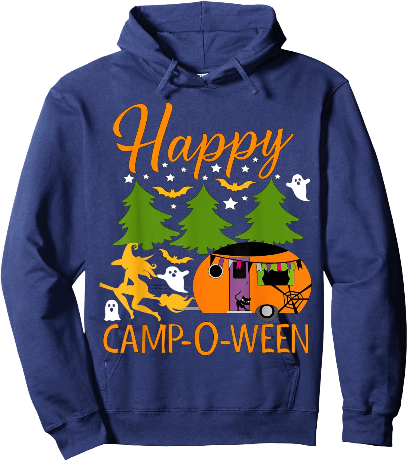 Happy Camp-O-Ween Halloween Camping Camper Hoodie - Hoodie | Navy