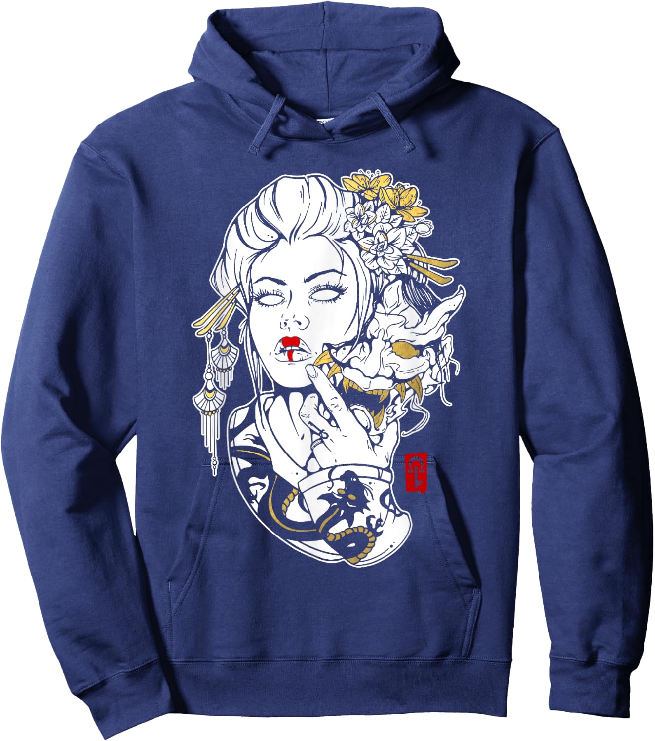 Skulls and Succulents Japanese Geisha Oni Mask Hoodie - Hoodie | Navy