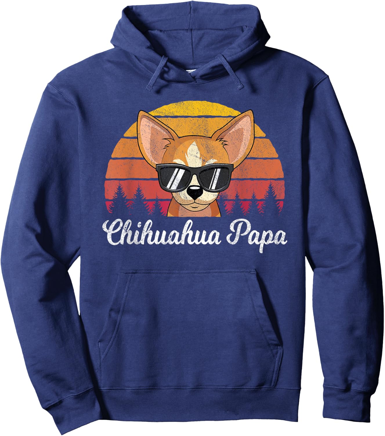 Retro Vintage Chihuahua Papa Funny Fathers Day Hoodie - Hoodie | Navy