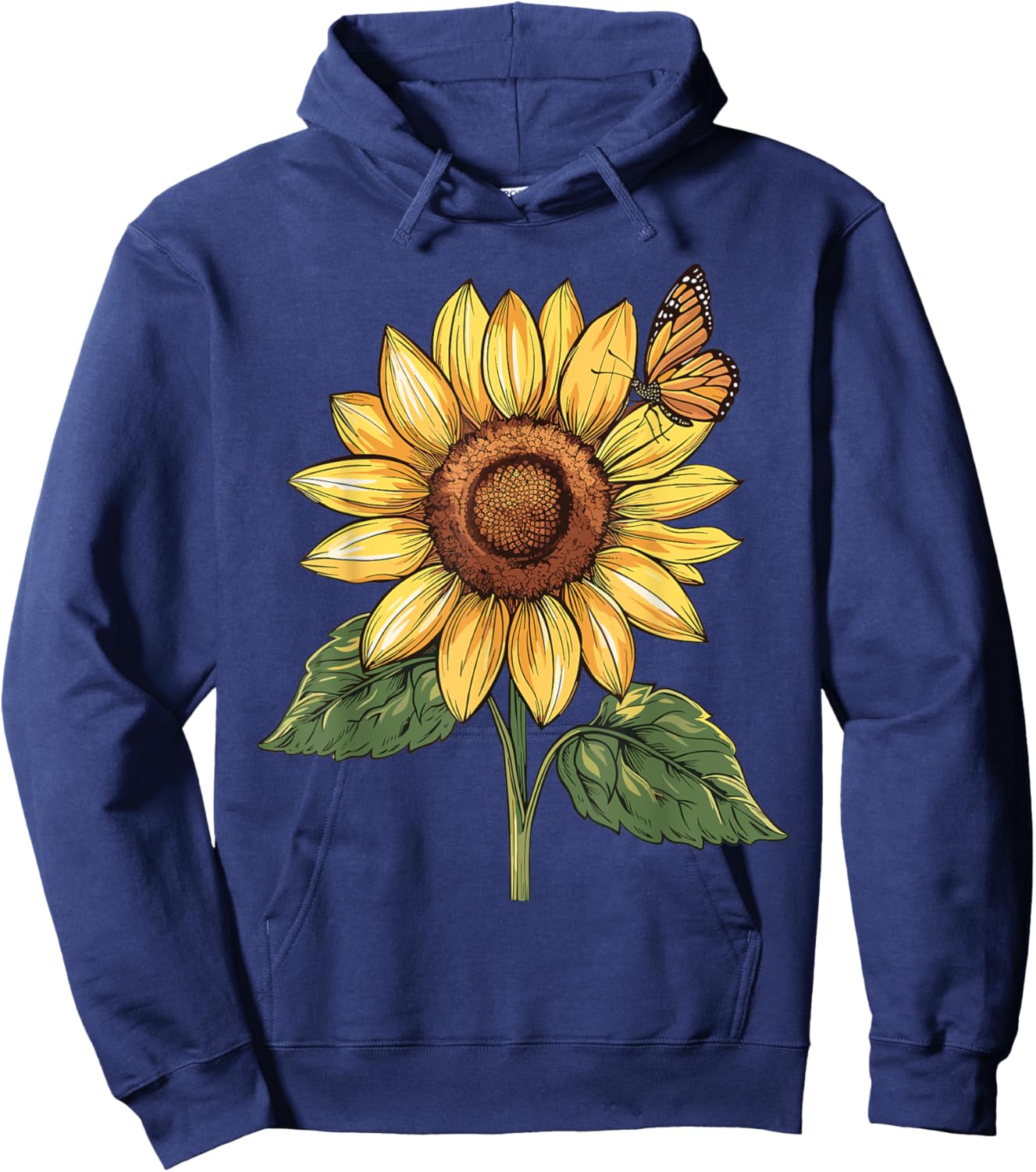 Sunflower and Butterfly Hoodie - Hoodie | Navy