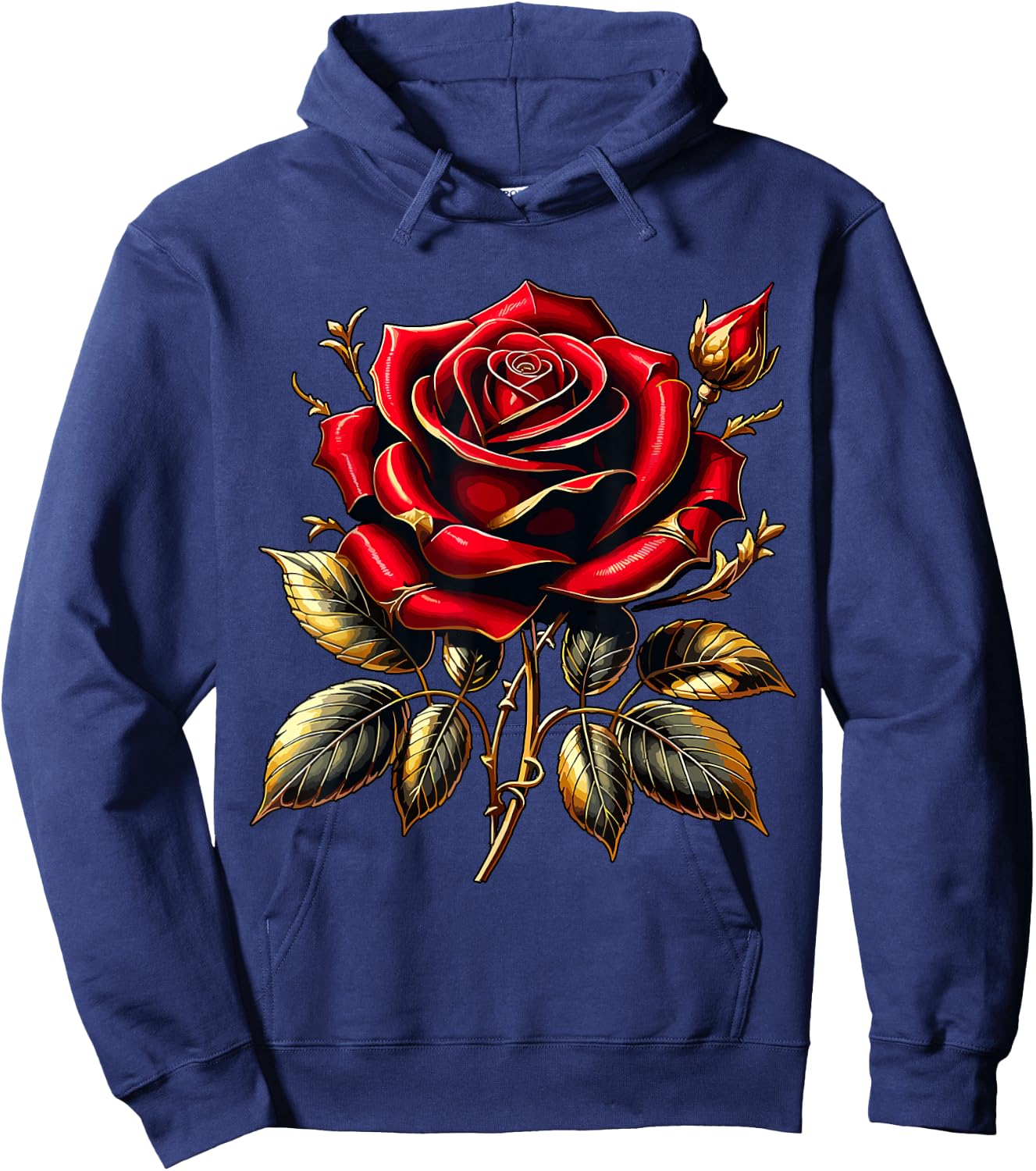 Red Rose Red and Gold Hoodie - Hoodie | Navy