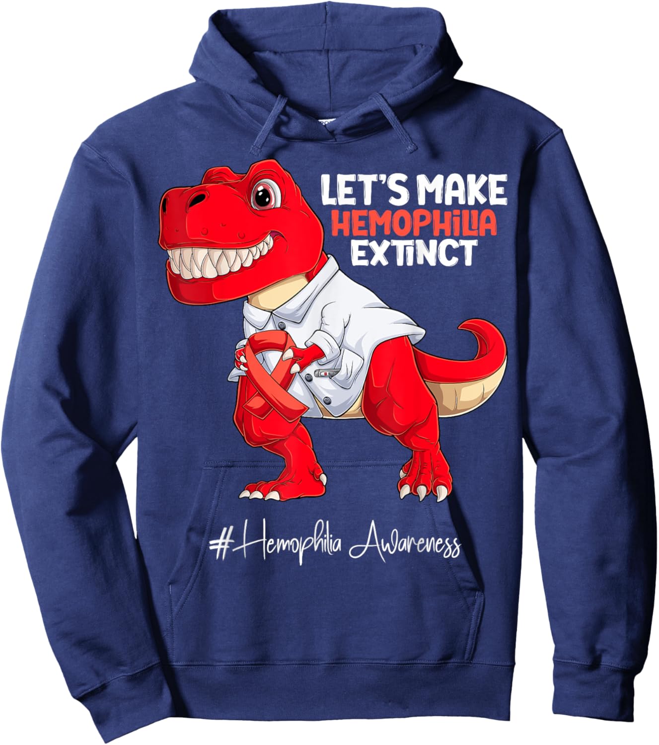 Red Ribbon Trex Hemophilia Awareness Hoodie - Hoodie | Navy