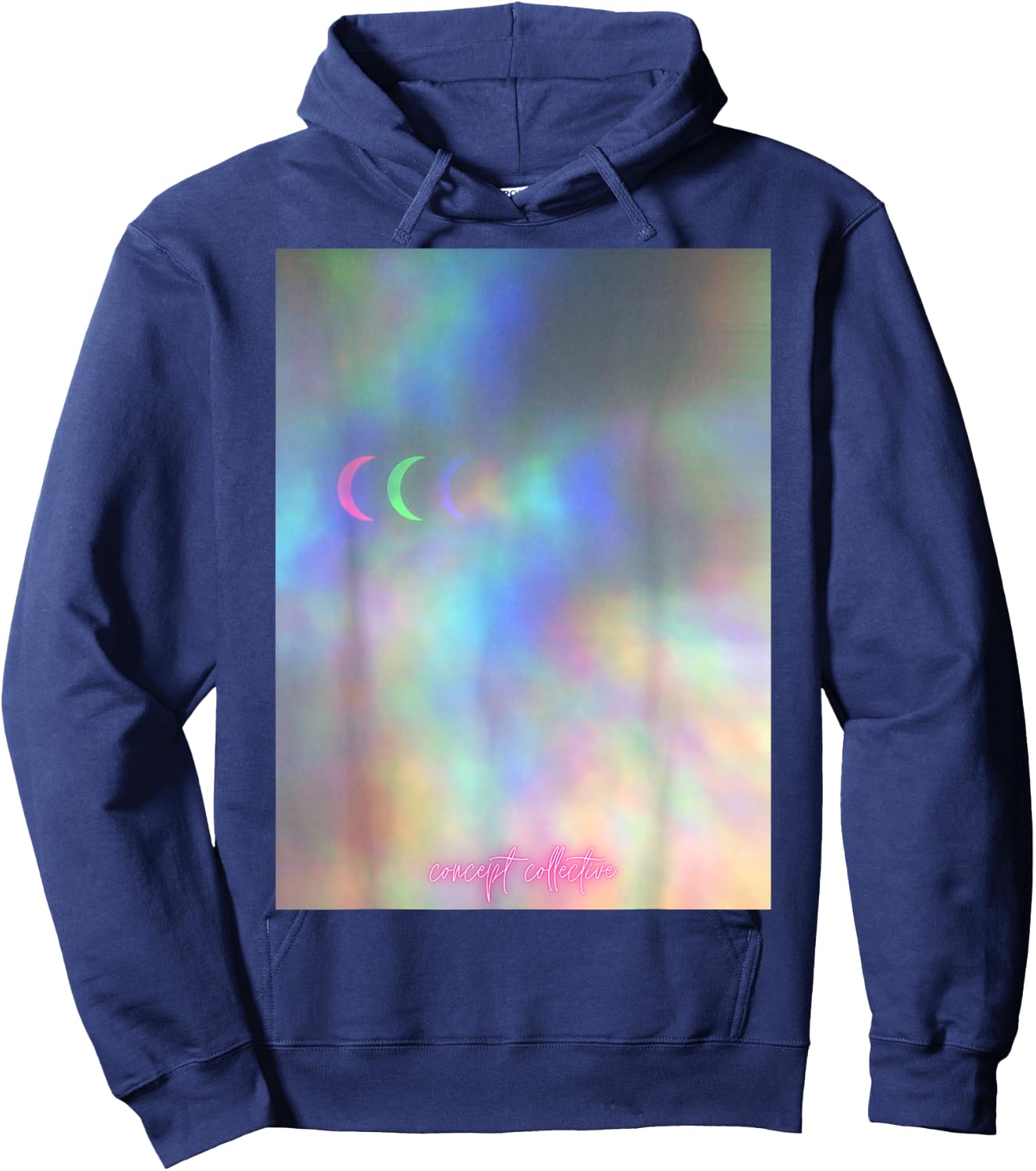 Neon Waning Moon Graphic Print Hoodie - Hoodie | Navy