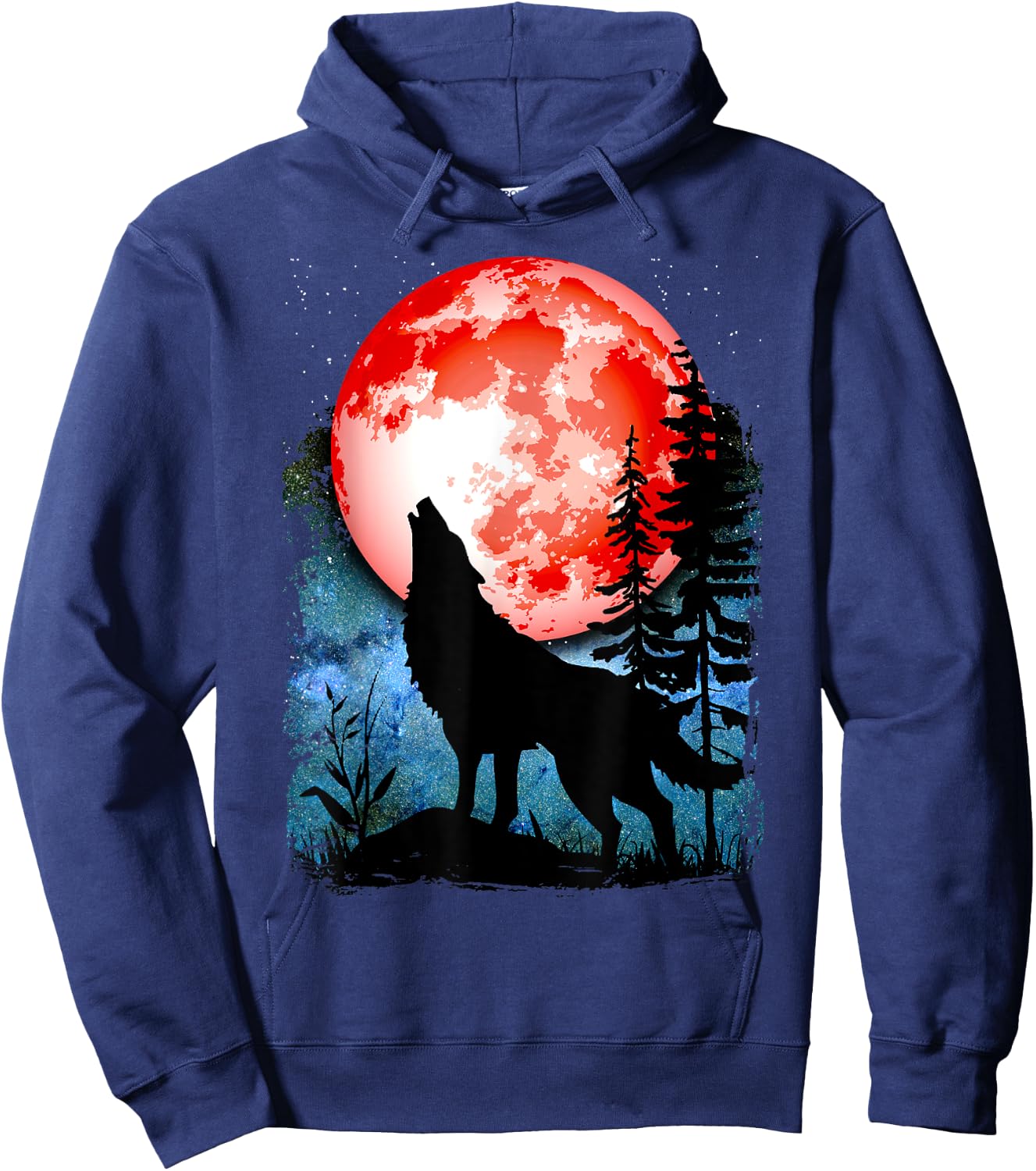 Wolf Howls Red Blood Moon Galaxy Star Night Hoodie - Hoodie | Navy