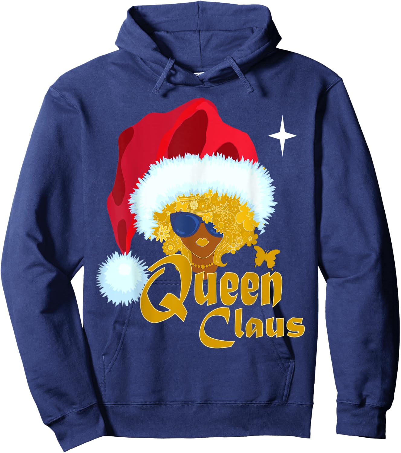 Queen Santa African American Christmas Melanin Hoodie - Hoodie | Navy