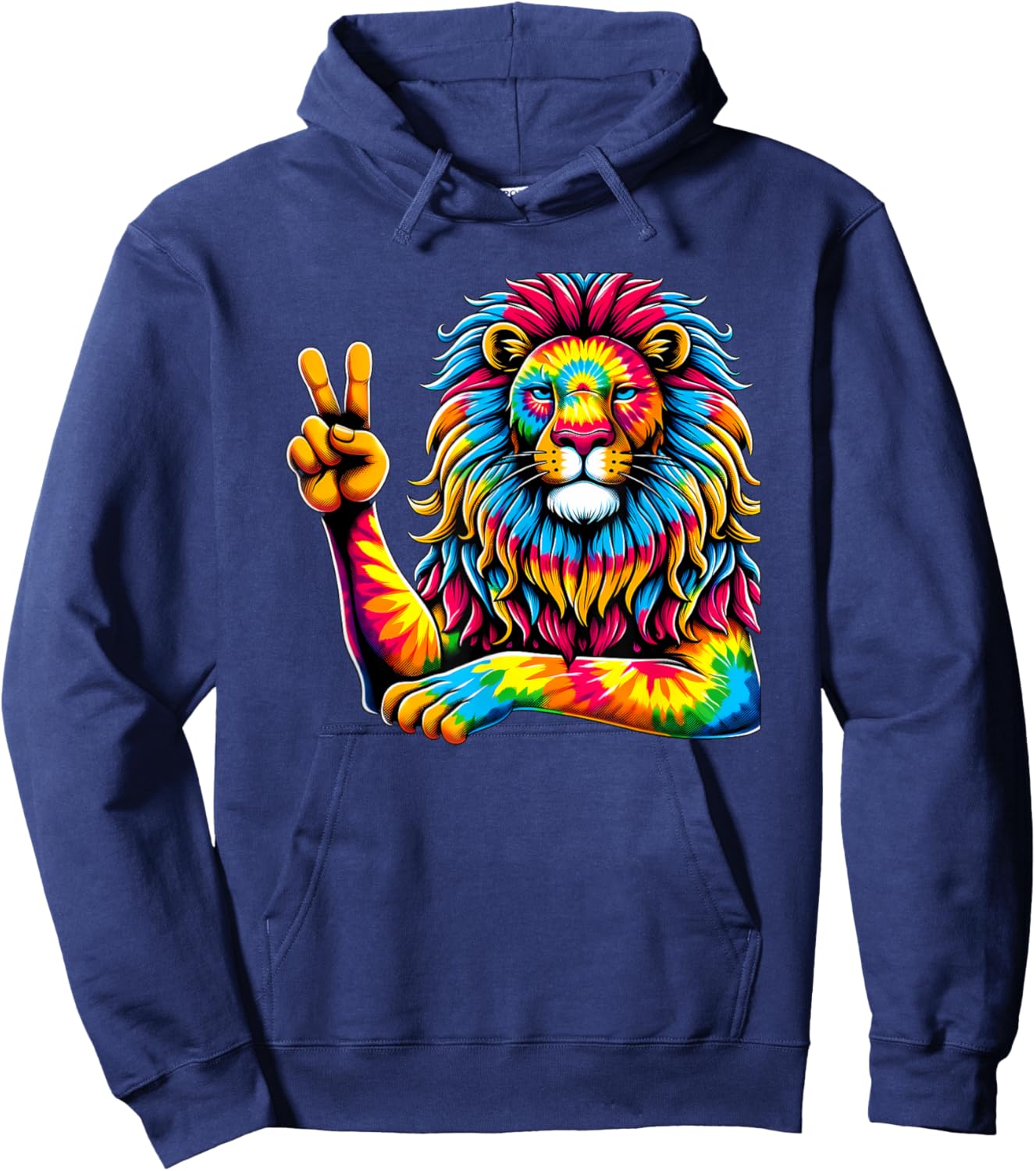 Peace Sign Tie Dye Lion Hoodie - Hoodie | Navy