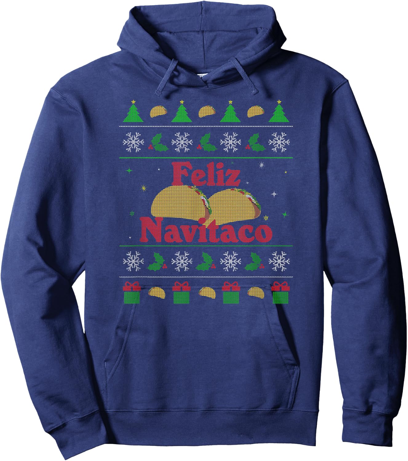 Feliz Navitaco Ugly Christmas Xmas Funny Tacos Hoodie - Hoodie | Navy