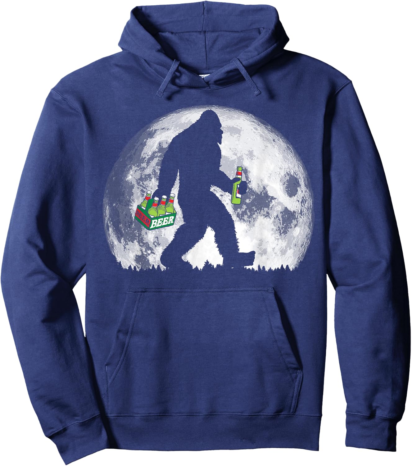 Bigfoot Beer Drinker Full Moon Retro Minimalist Hoodie - Hoodie | Navy