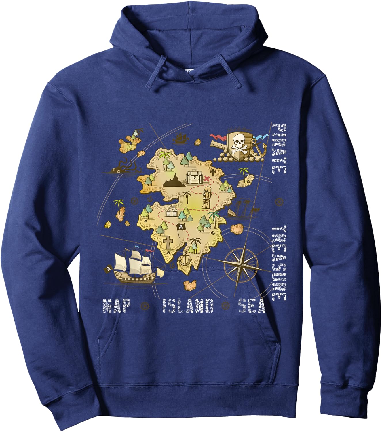 Pirate Treasure Sea Island Map Hoodie - Hoodie | Navy