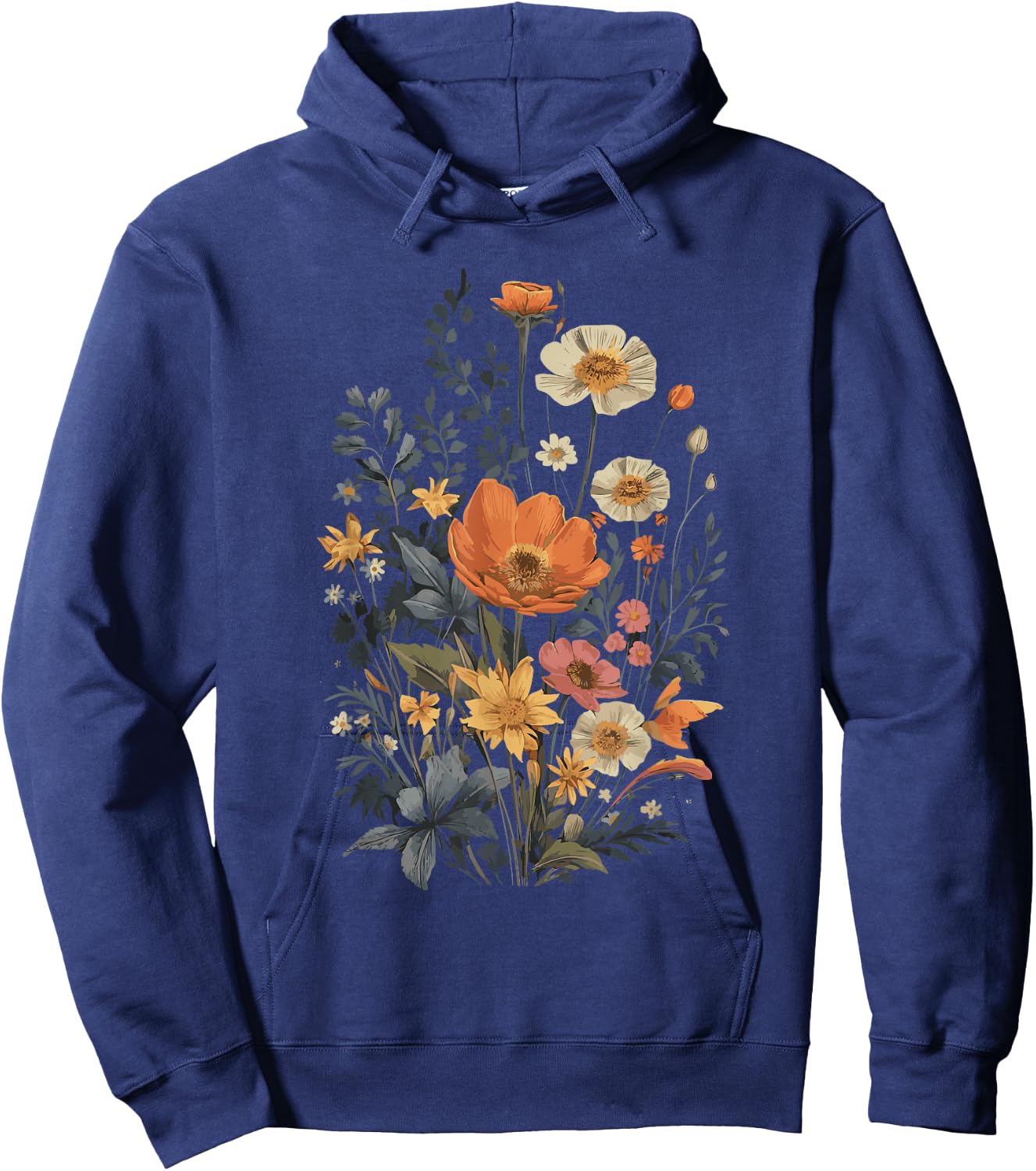 Vintage Flowers Floral Pressed Flower Hoodie - Hoodie | Navy