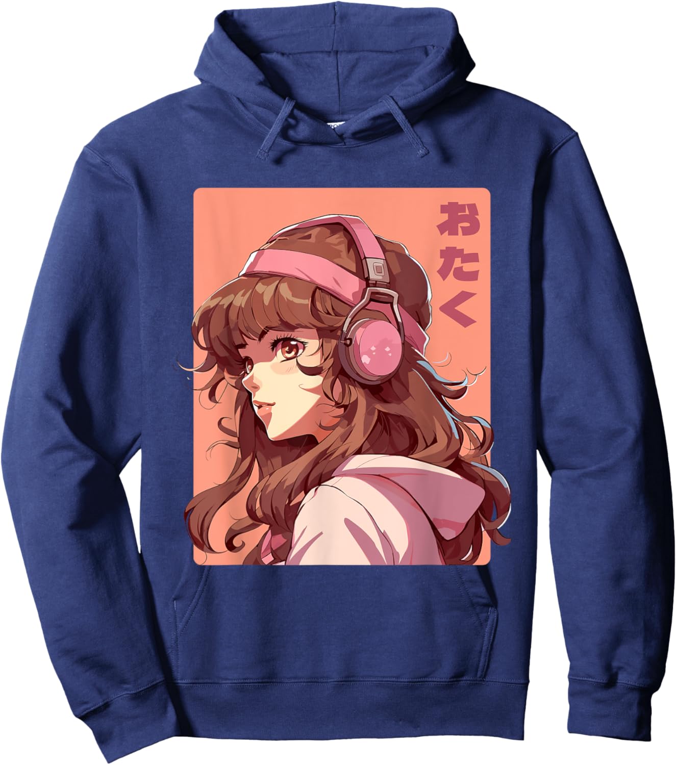 Anime Music Headphones Lofi Otaku Manga Girl Hoodie - Hoodie | Navy