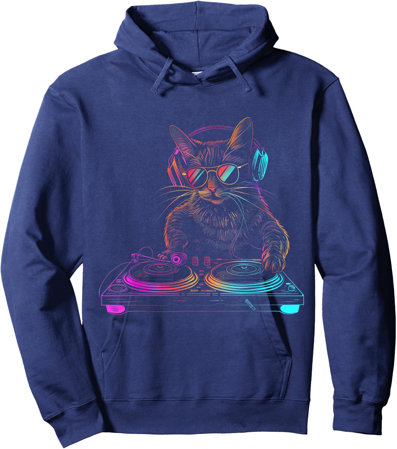 DJ Cat EDM Techno House Music Funny Cat Lover Hoodie - Hoodie | Navy