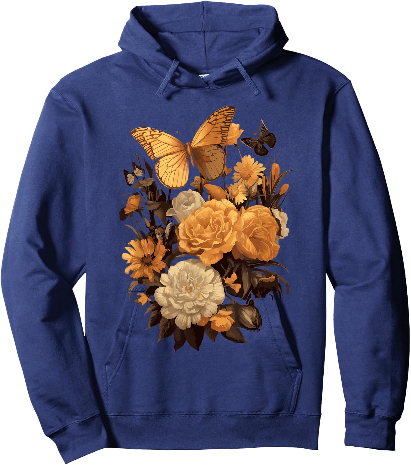 Vintage Flowers Floral Pressed Flower Hoodie - Hoodie | Navy