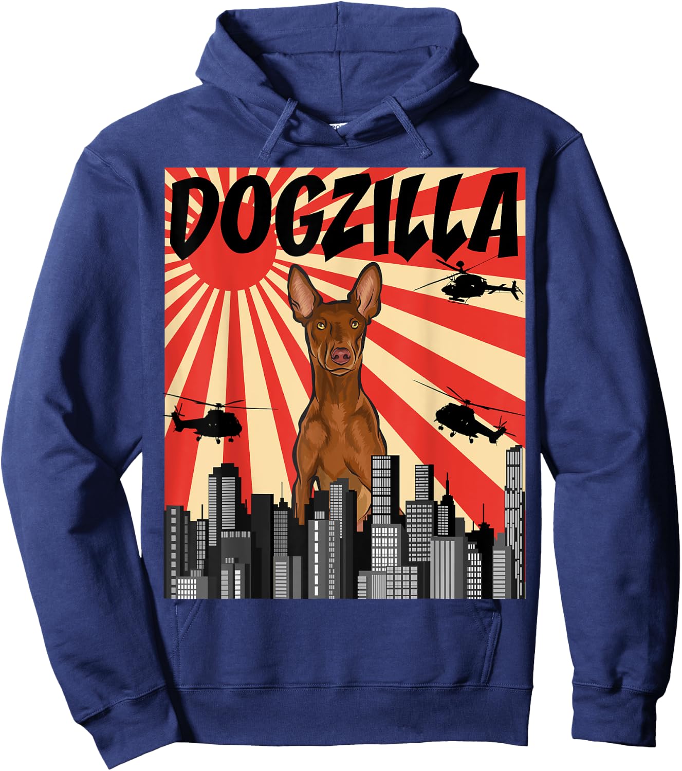 Funny Retro Japanese Dogzilla Pharaoh Hound Hoodie - Hoodie | Navy