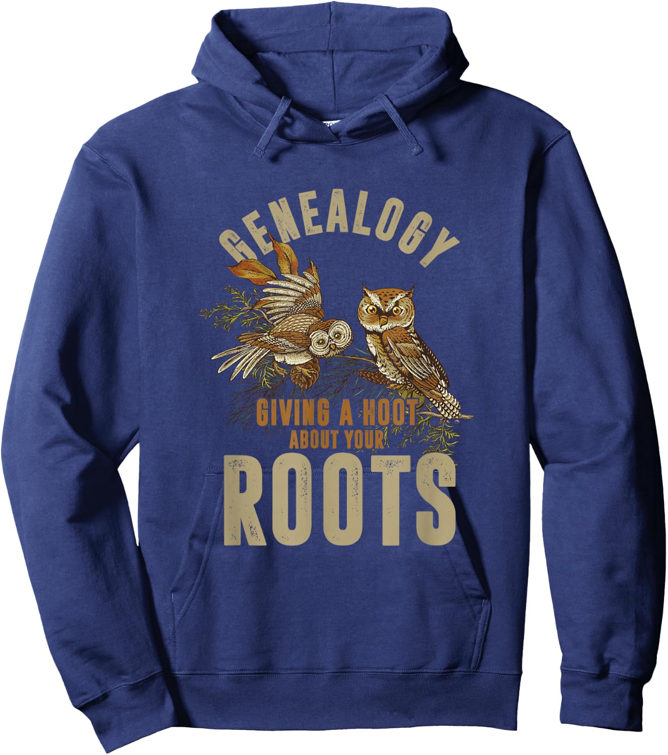 Eulen-Fan-Genealoge Genealogie Roots Geschenke Genealogy Owl - -Adults - Black - Small - Short Sleeve - Cotton 60%, Polyester 40% Hoodie - Hoodie | Navy