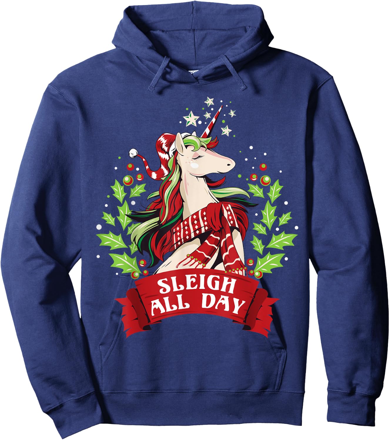 Sleigh All Day Cute Santa Unicorn Christmas Hoodie - Hoodie | Navy