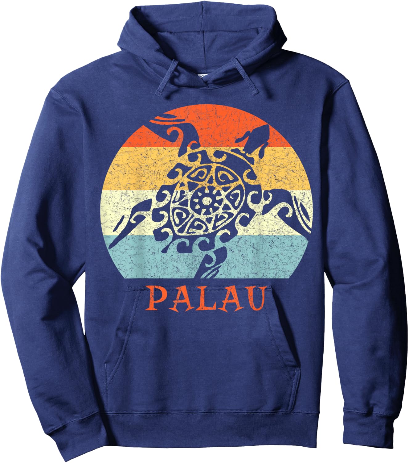 Palau Vintage Retro Tribal Turtle Vacation Hoodie - Hoodie | Navy