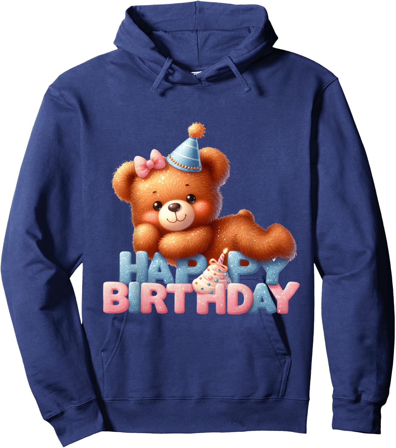 Happy Birthday Brown Teddy Bear Pink Blue Party Hoodie - Hoodie | Navy