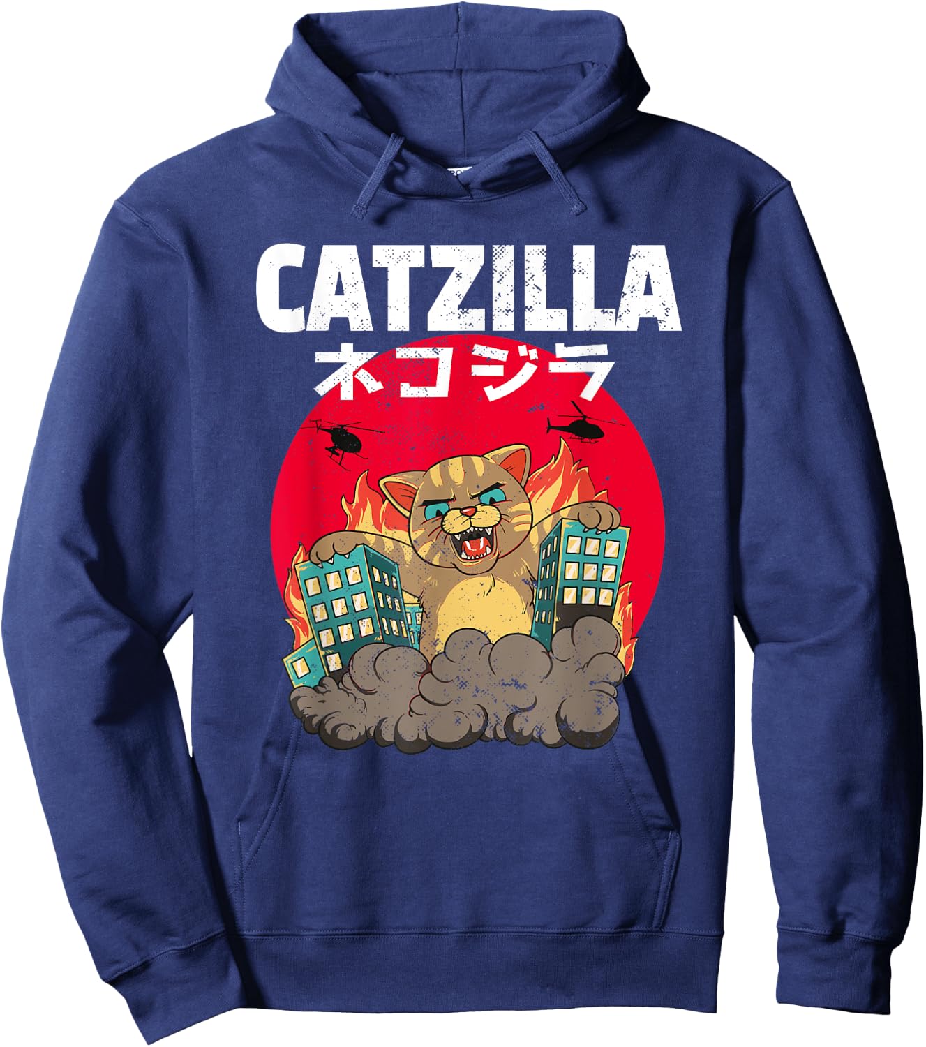 Catzilla Cat Japanese Kanji Women Kids Hoodie - Hoodie | Navy