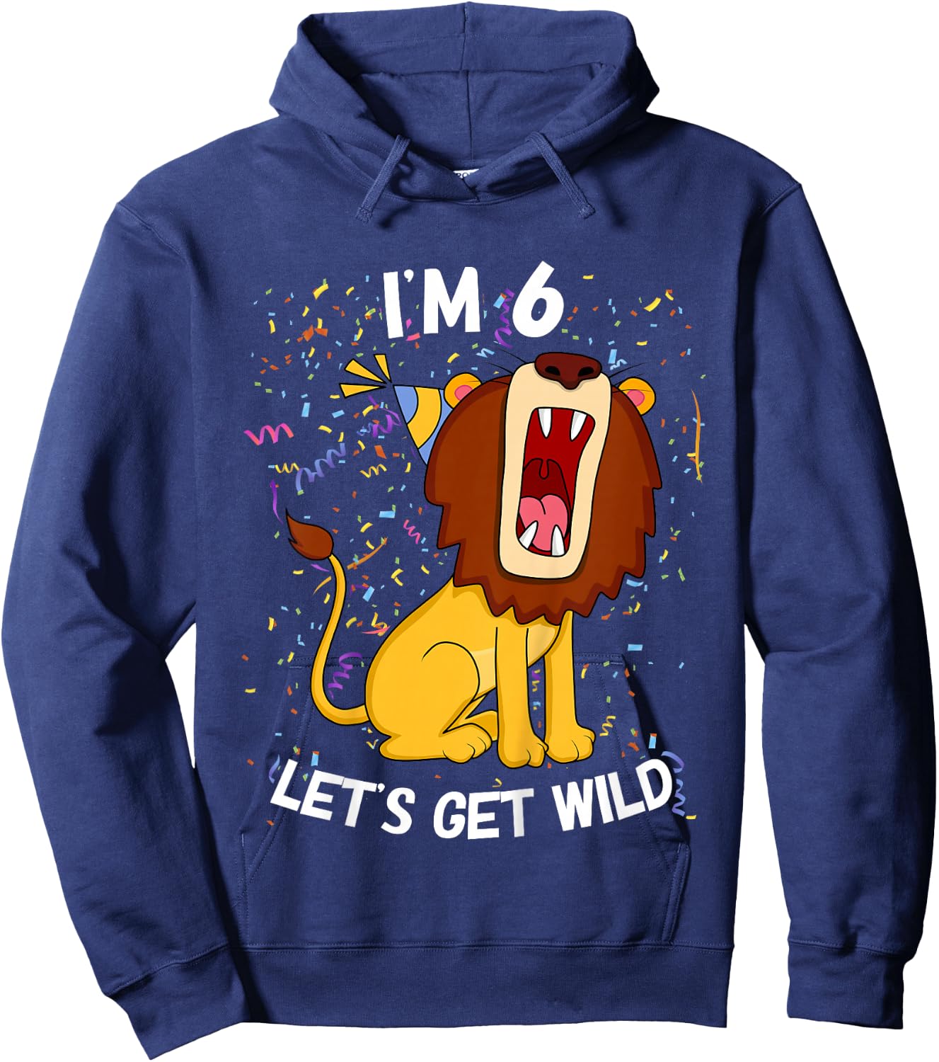Kids 6 Year Old 6th Birthday Party Lion Hoodie - Hoodie | Navy