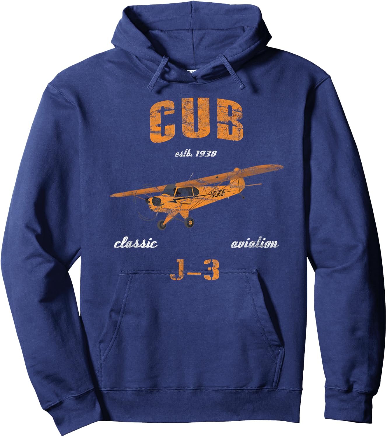 J-3 Cub Classic Airplane Aviation Vintage Pilot Hoodie - Hoodie | Navy