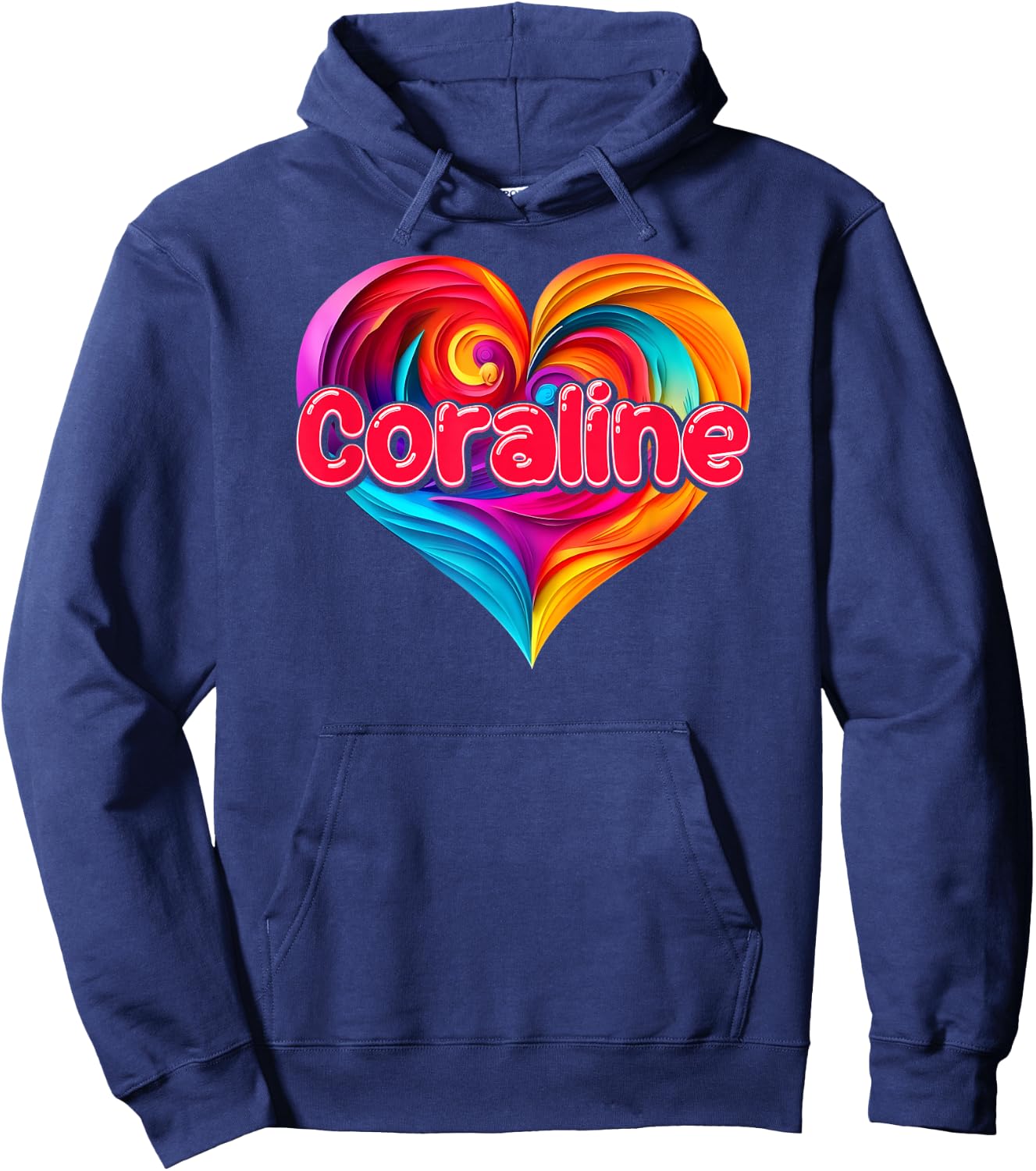 I Heart Love Coraline First Name Colorful Named Hoodie - Hoodie | Navy