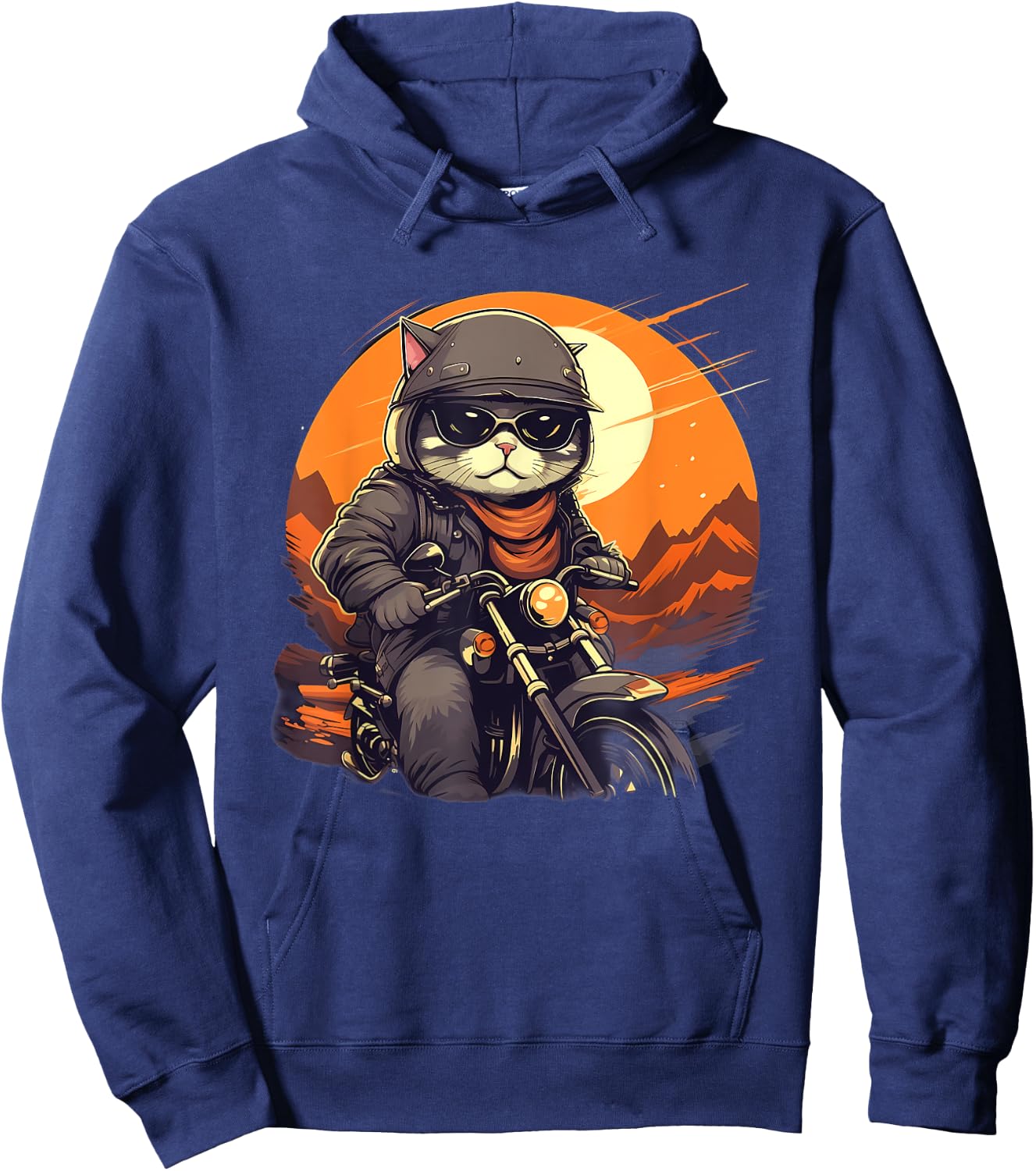 Biker American Shorthair Cat Riding Motorcycle Hoodie - Hoodie | Navy