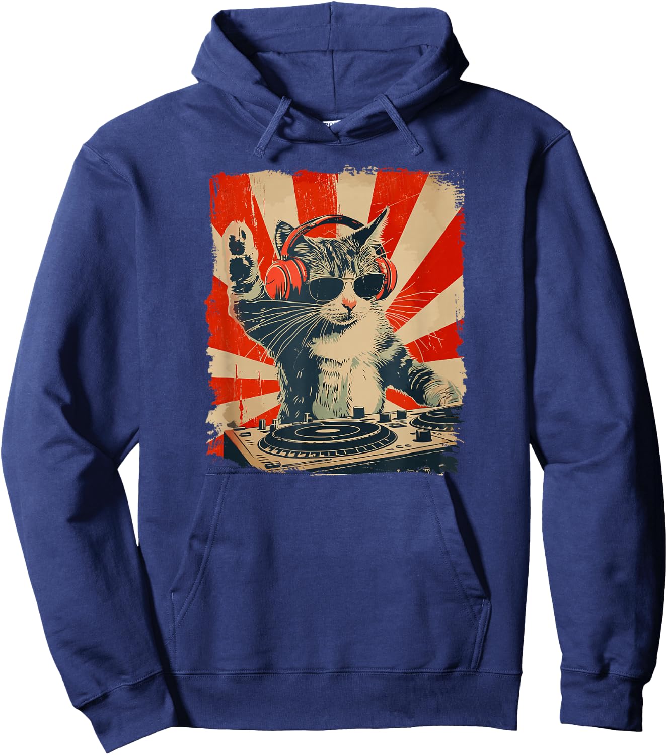 Funny DJ Cat Disco Sound Tech Headphone Music Hoodie - Hoodie | Navy