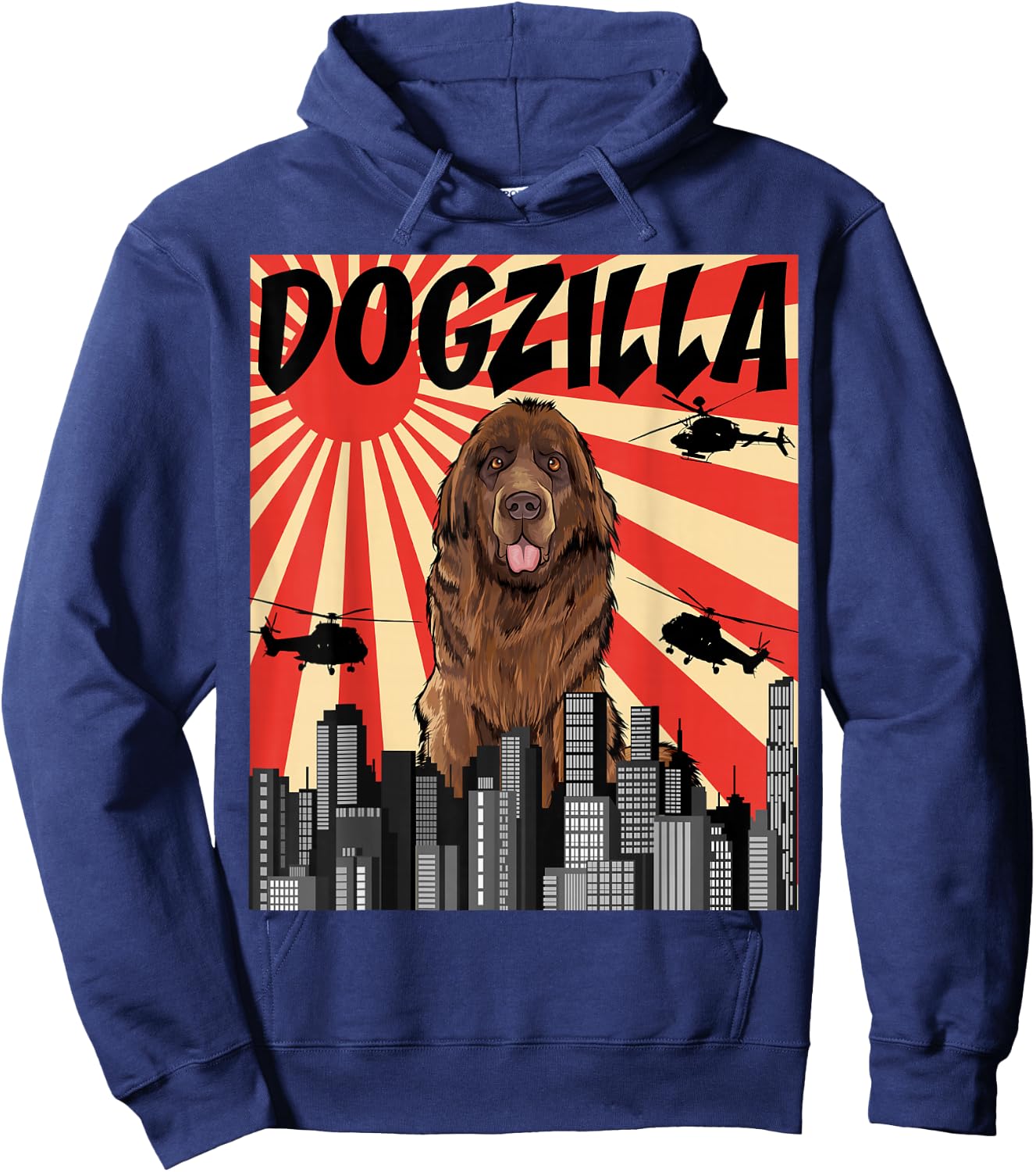 Funny Retro Japanese Dogzilla Newfoundland Hoodie - Hoodie | Navy